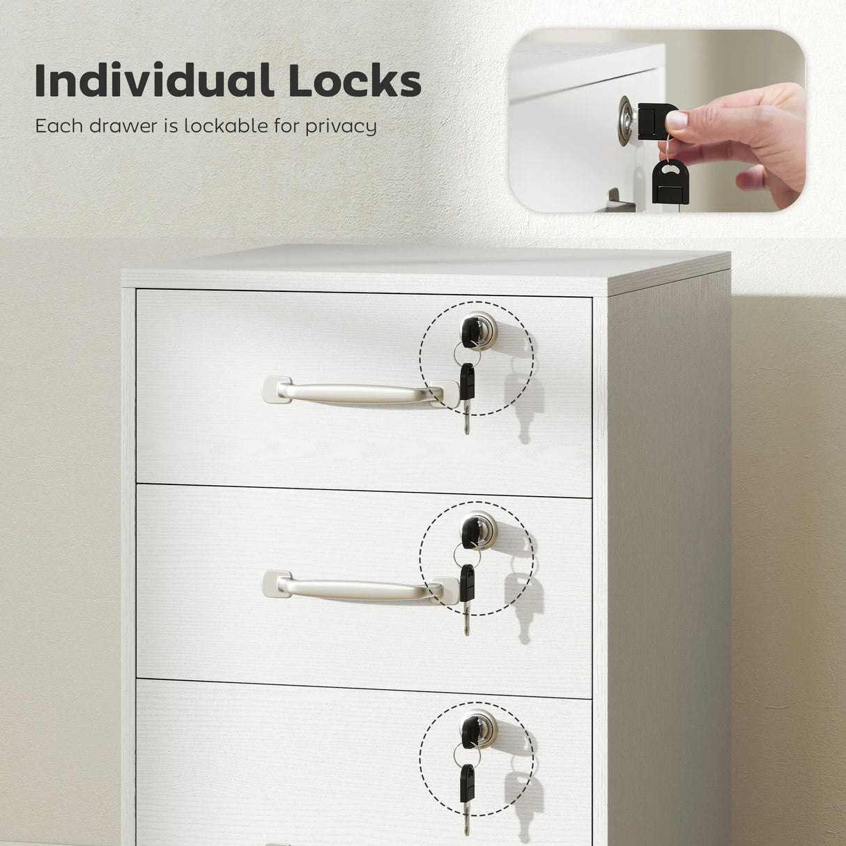 HOMCOM Three Drawer Wood-Effect Filing Cabinet - White