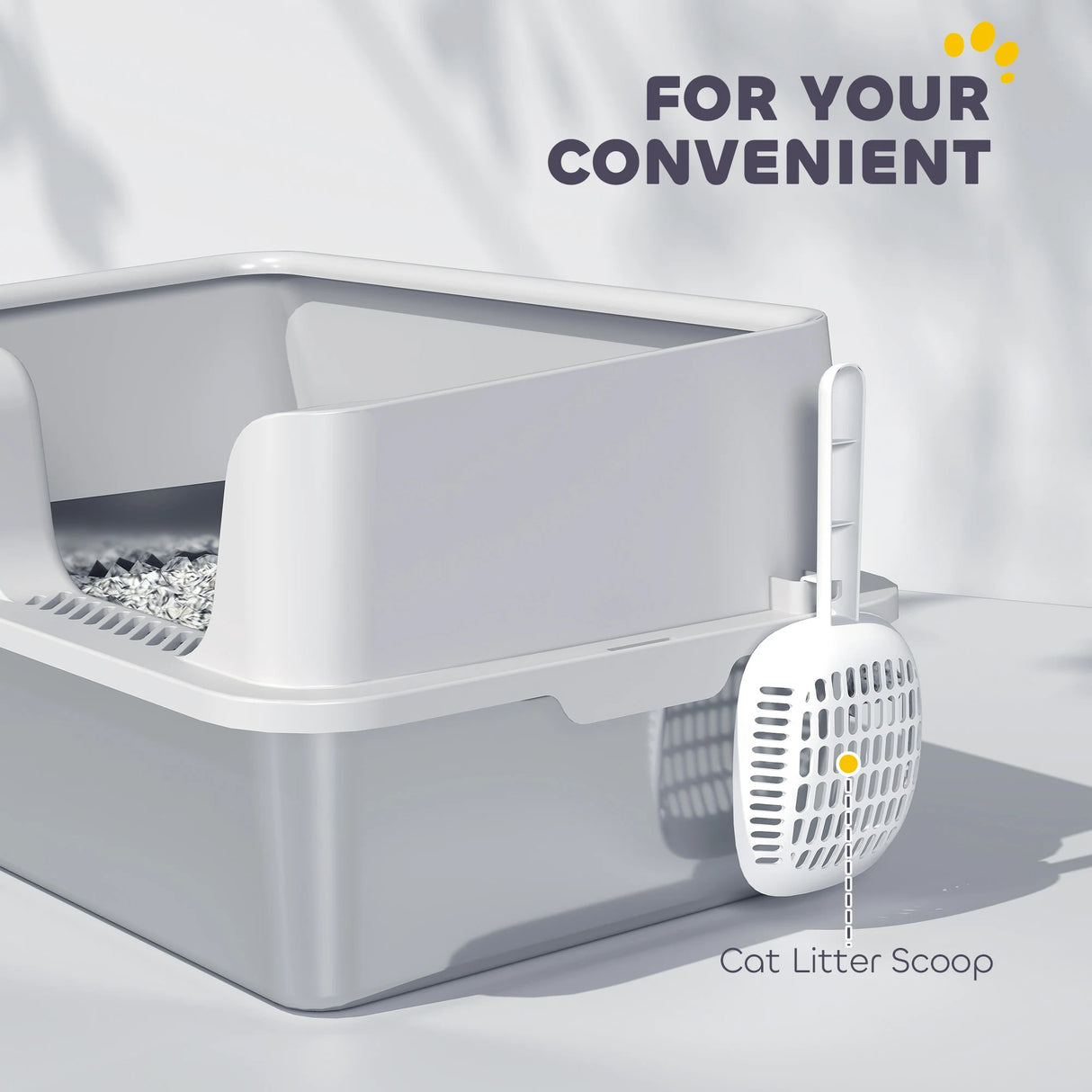 PawHut Stainless Steel Litter Box with Detachable Rim, Scoop, Easy Cleaning, Odour-Resistant, 60 x 40 x 28 cm