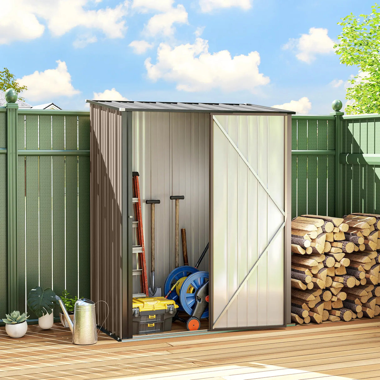 Outsunny 5.3 x 3.1ft Corrugated Steel Garden Shed - Brown