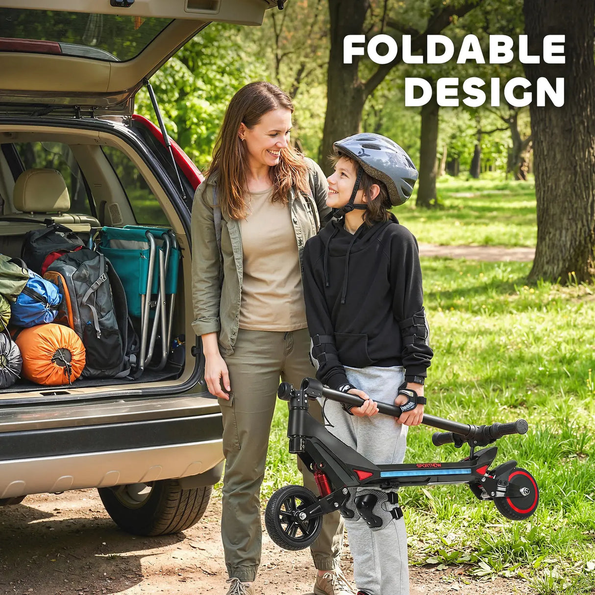SPORTNOW Electric Scooter for Kids, Foldable E Scooter for Age Age 6+ with LED Display, RGB lights, Up to 16km/h, Black