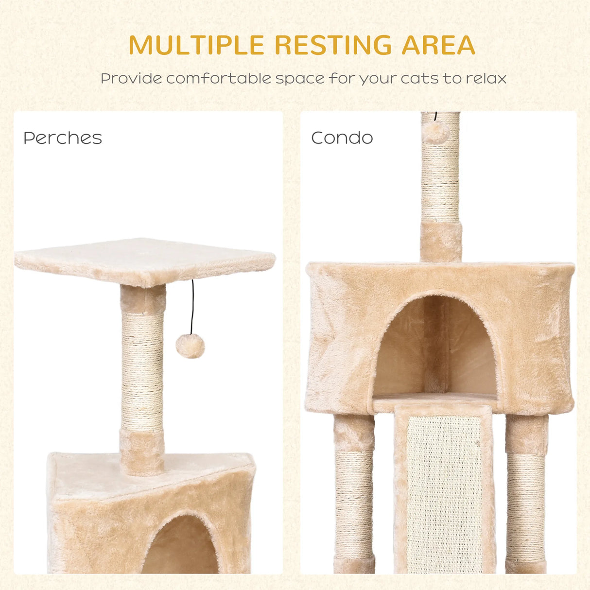 PawHut Corner Cat Tree for Indoor Cats, Kitten Tower with Scratching Post House Ladder Toy - Beige