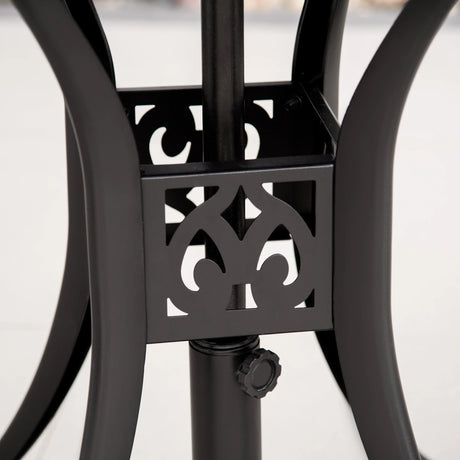 Outsunny 78 cm Round Garden Dining Table with Parasol Hole Antique Cast Aluminium Outdoor Table Only, Black