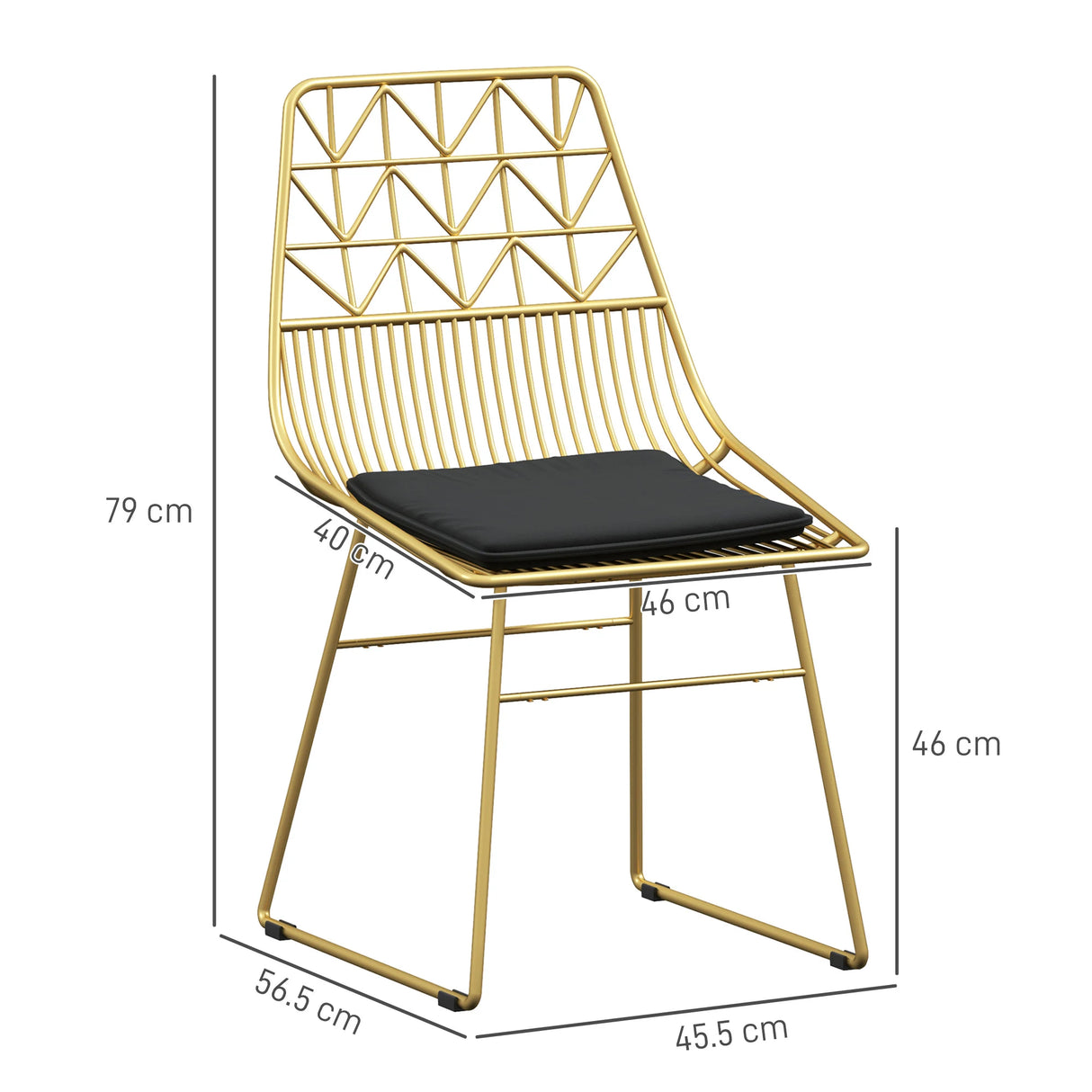 HOMCOM Luxurious Dining Chairs Set of 4, Metal Wire Kitchen Chair with Removable Velvet-feel Cushion, Cut-out Back and Steel Frame for Dining Room, Gold Tone