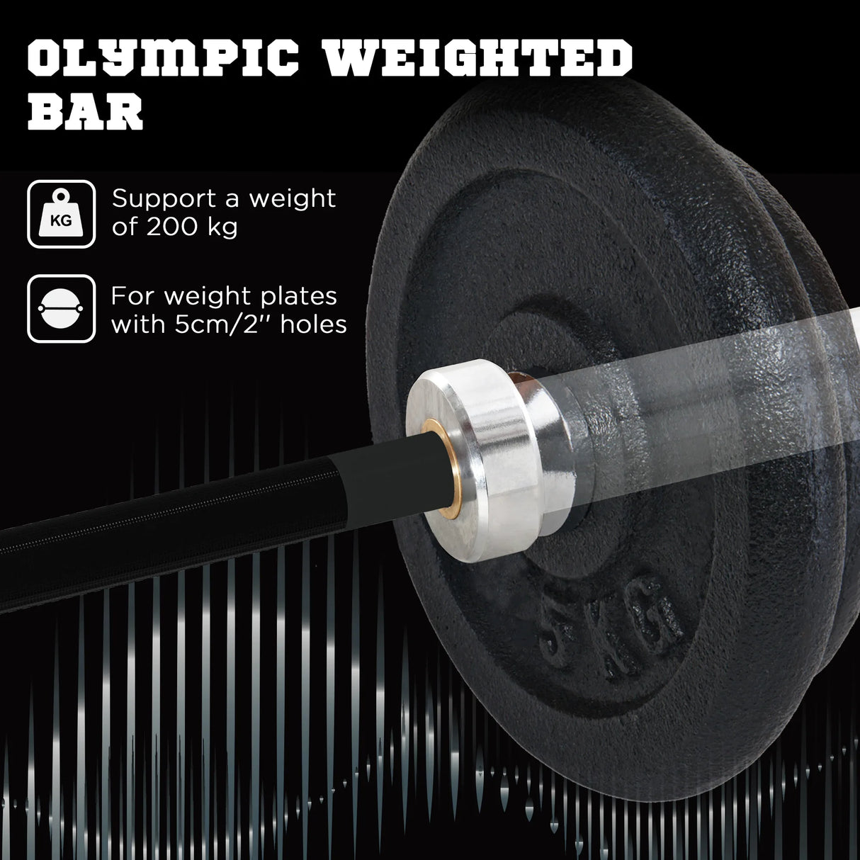 SPORTNOW 210cm Olympic Barbell Bar for 5cm Weight Plates, with Spring Clips, 19kg