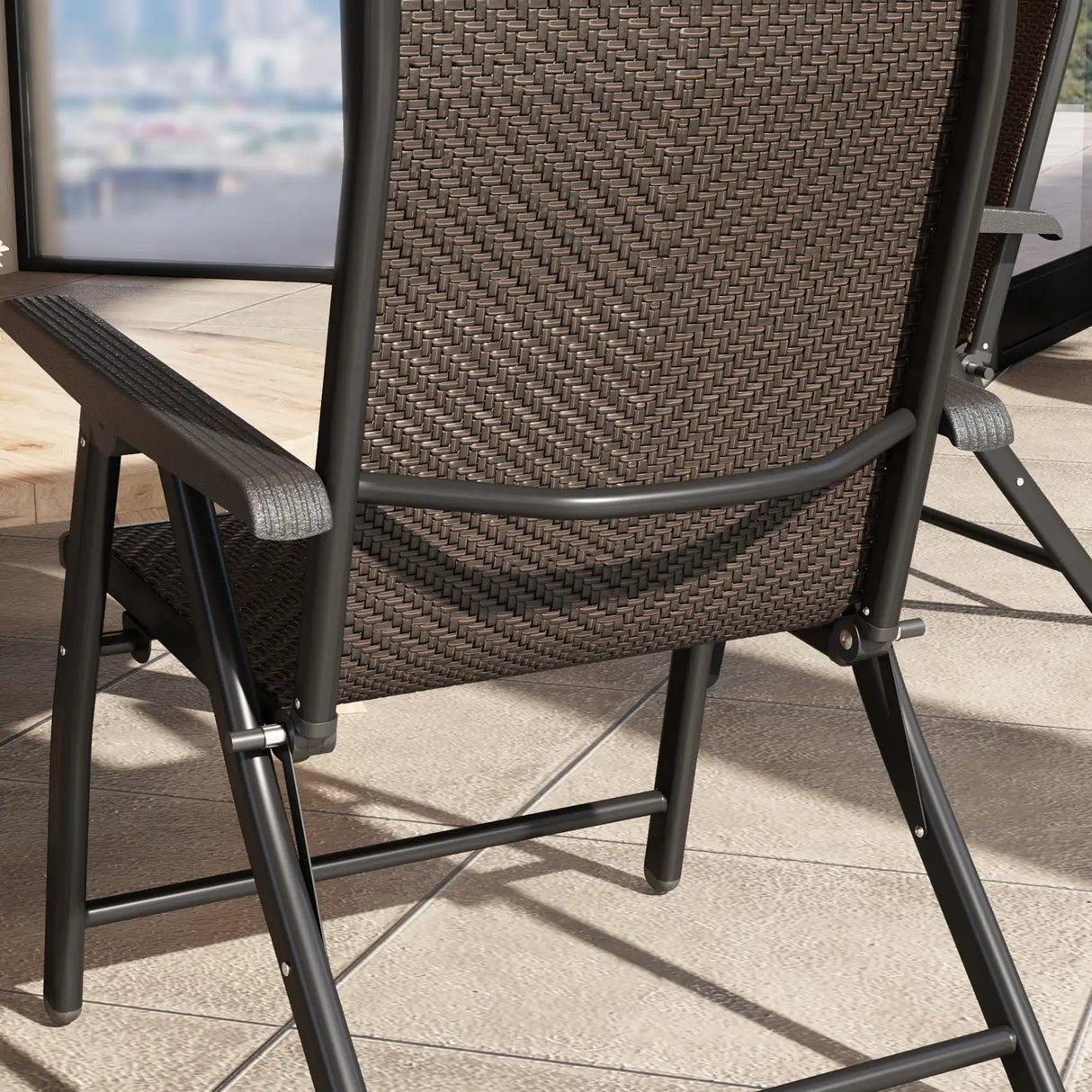 Outsunny Set of Four Folding Garden Chairs, with Seven-Position Adjustable Backs, Dark Brown