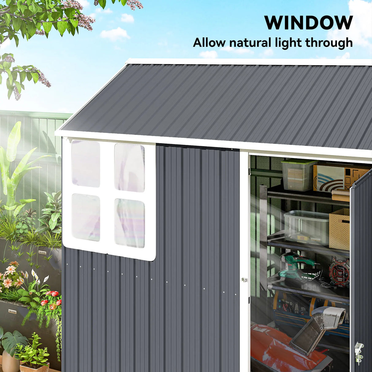 Outsunny 7 x 6ft Galvanised Garden Shed, with Latch - Dark Grey