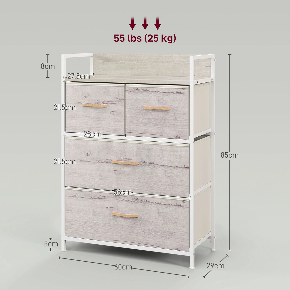 HOMCOM Rustic Chest of Four Fabric Drawers - Black