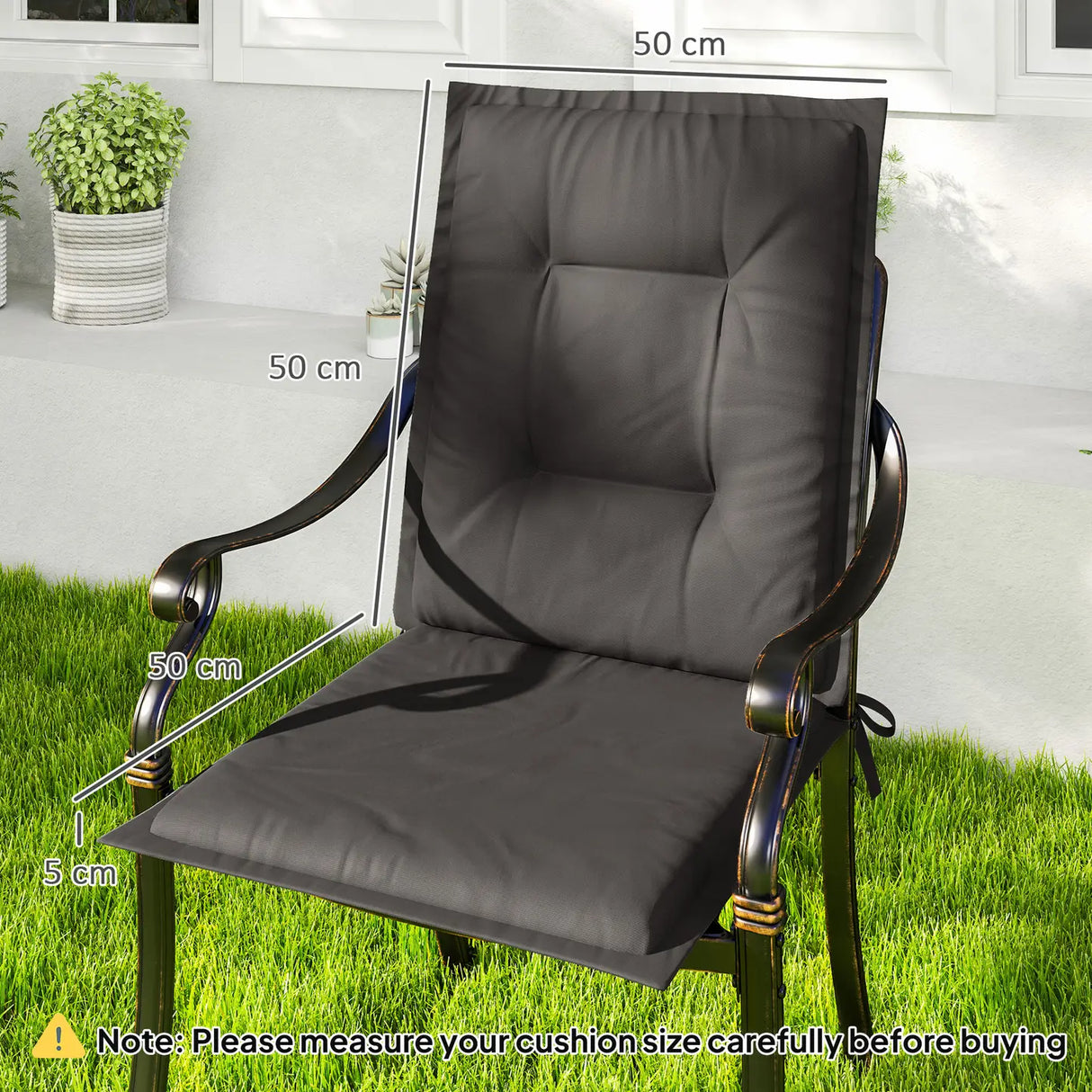 Outsunny Set of Four Padded Garden Seat Cushions - Charcoal Grey