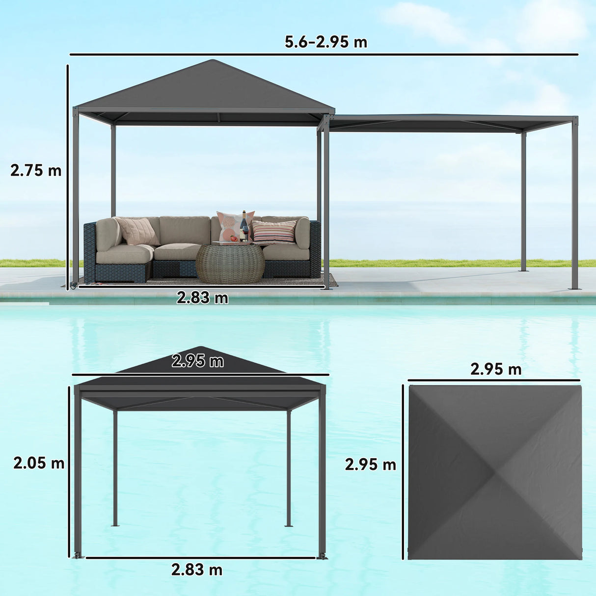 Outsunny 3 x 3 or 3 x 6m Garden Gazebo with Extendable Awning and Wheels, UPF30+ Outdoor Metal Gazebo Canopy Shelter for BBQ, Event, Party