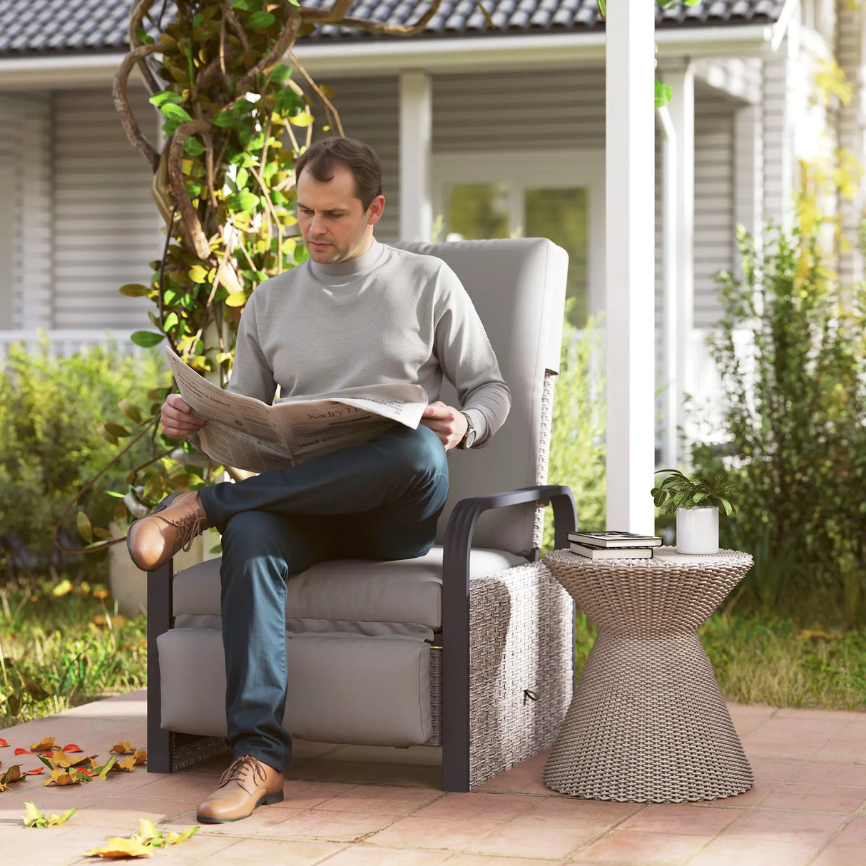 Outsunny 140 Reclining Rattan Armchair - Mixed Grey