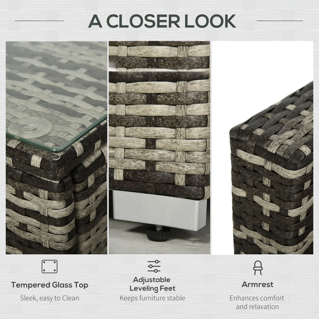 Outsunny Rattan Garden Sofa Set, 4-Seater Wicker Sectional for Garden, Grey