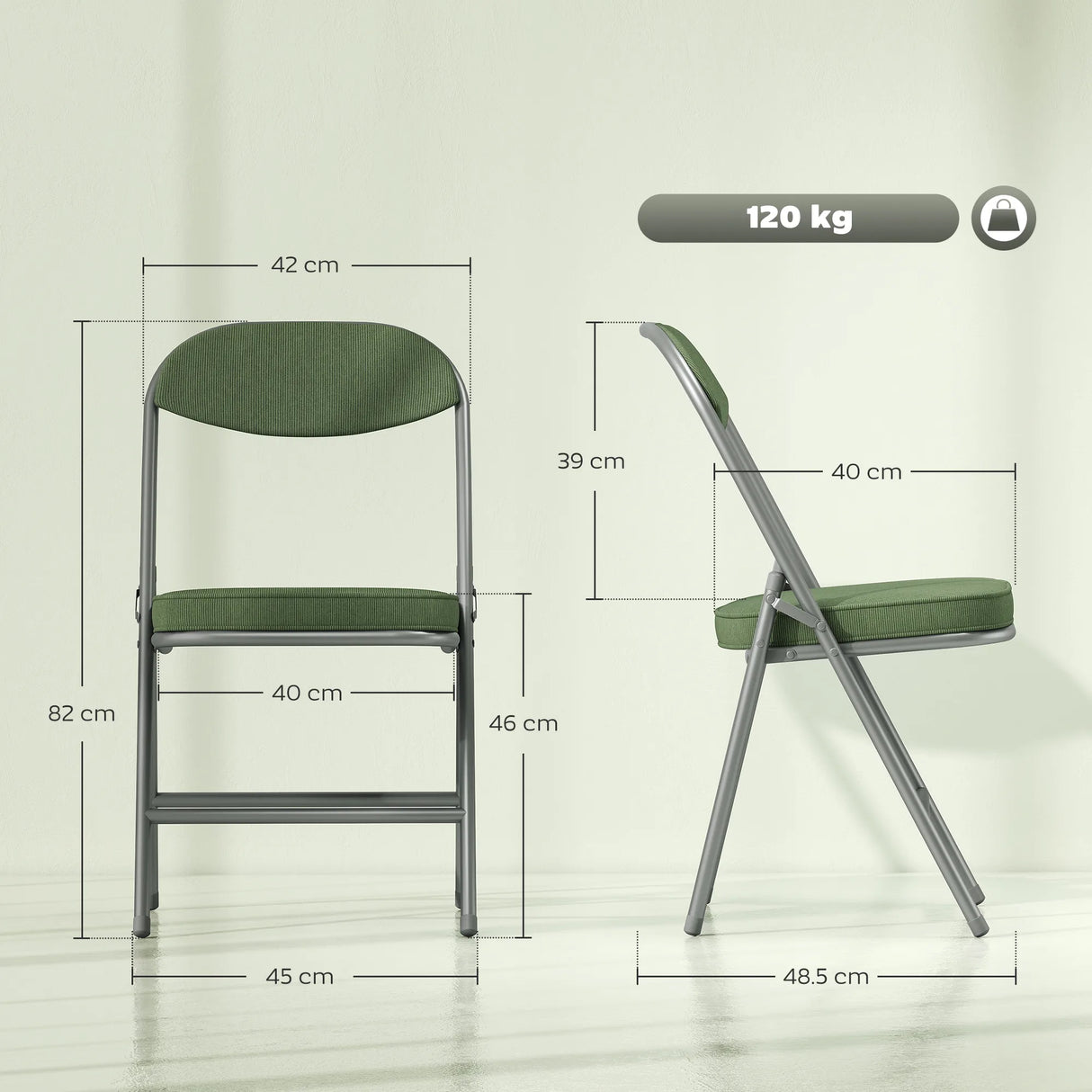 HOMCOM Set of Four Folding Corduroy Seat Chairs - Green