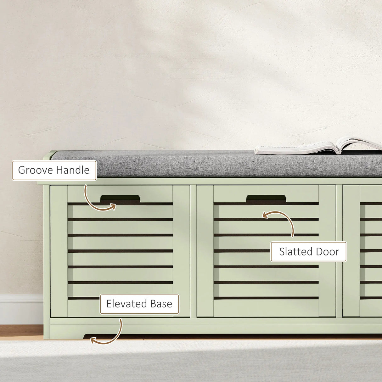 HOMCOM 3-Drawer Shoe Storage Bench - Green