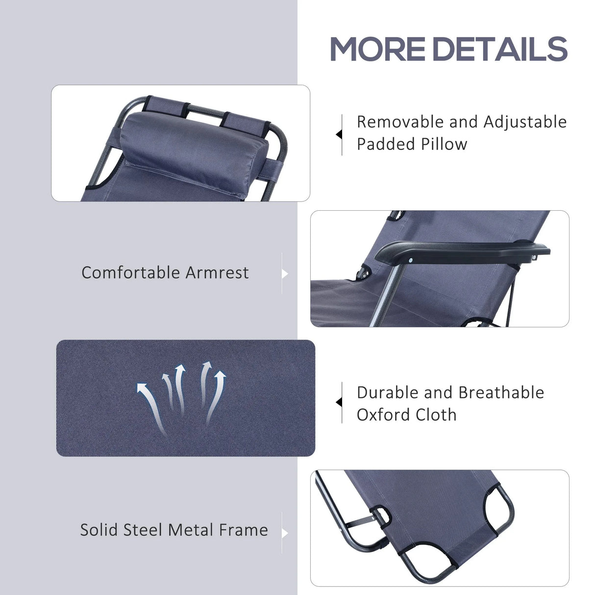 Outsunny 2 in 1 Folding Sun Lounger Reclining Garden Chair Set of 2 with 2-Level Adjustable Backrest, Outdoor Zero Gravity Recliner Garden Chairs with Head Pillow and Armrests, Grey