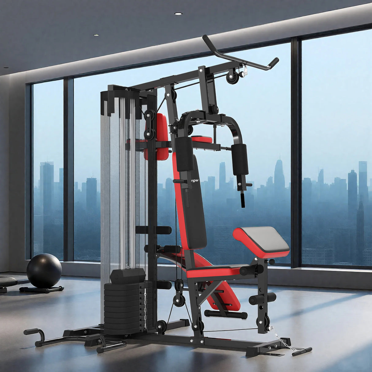 SPORTNOW Multi Gym Workout Station, Weight Machine with 65kg Weight Stack, Sit Up Bench, Push Up Stand, Dip Station