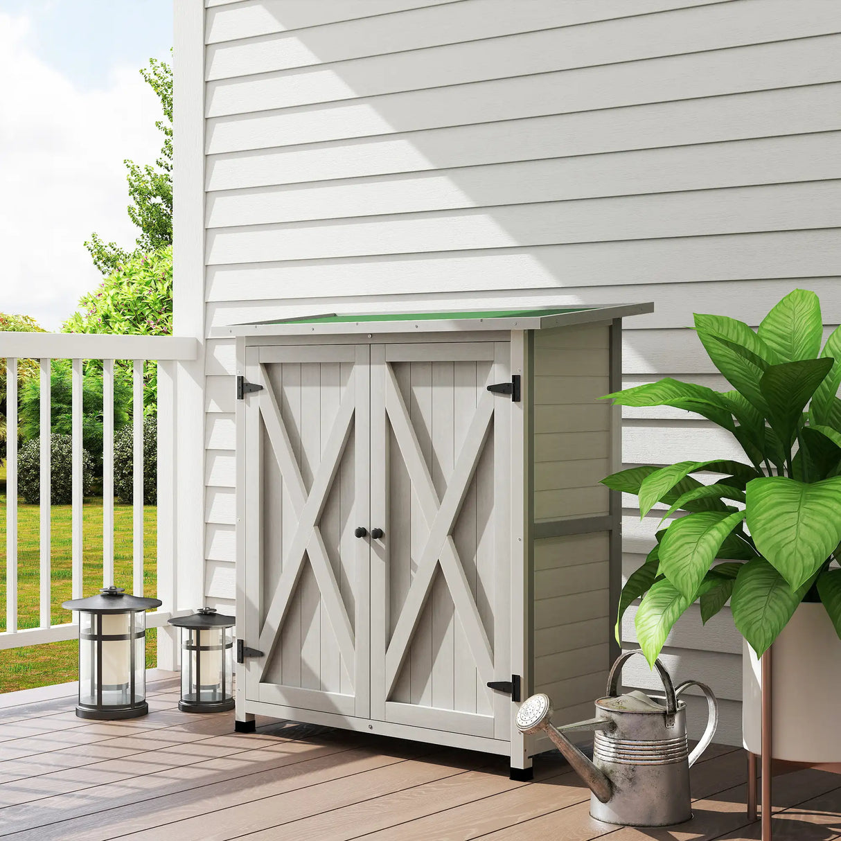 Outsunny 46.5 x 97cm Compact Wooden Storage Shed - Light Grey
