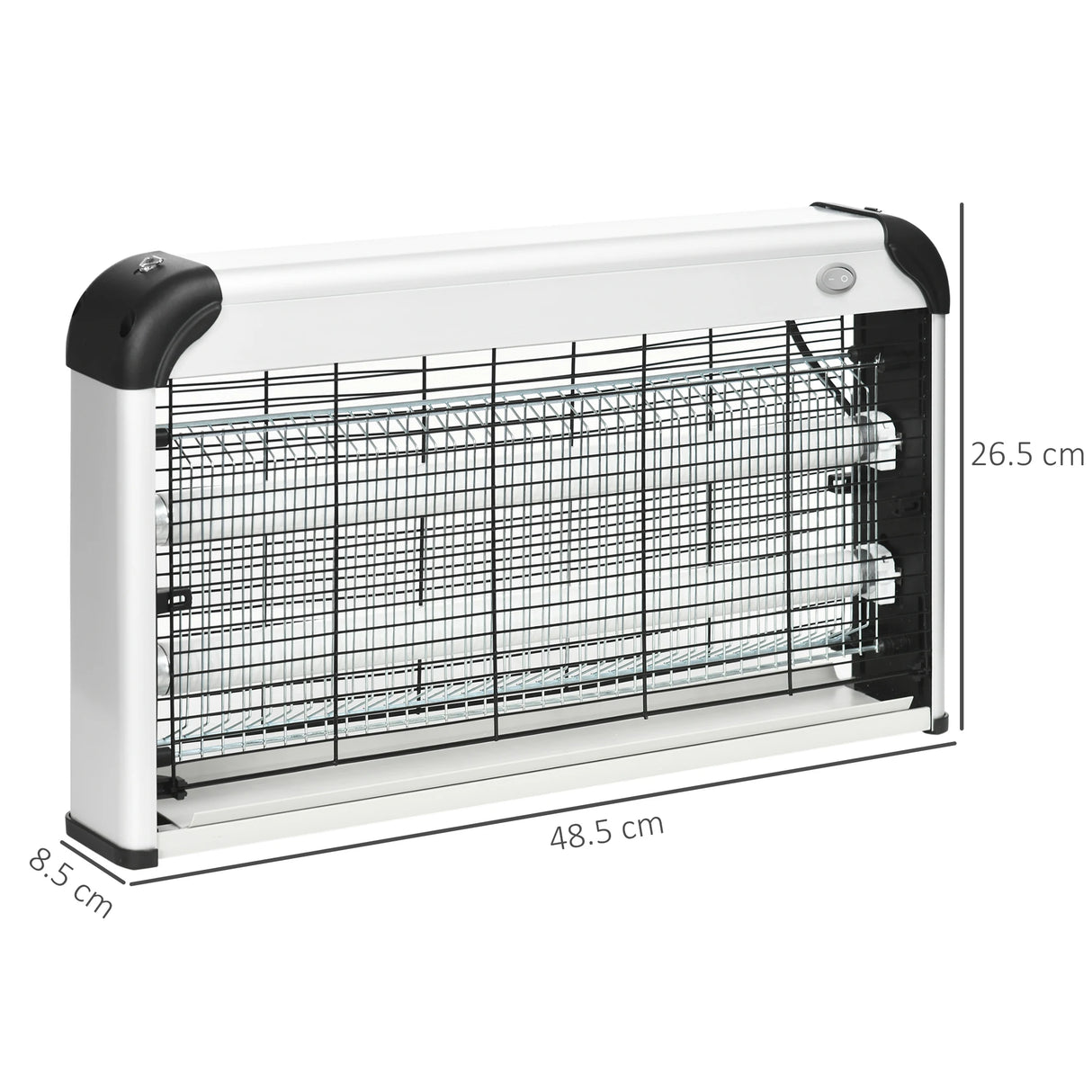 Outsunny 30W Electric Fly Zapper, Bug Zapper with UK Plug, 2 UV Bulbs, Hanging Chain, On/Off Switch and Removable Catch Tray, 60m2 Coverage Insect Mosquito Killer for Indoor and Outdoor Use, Silver