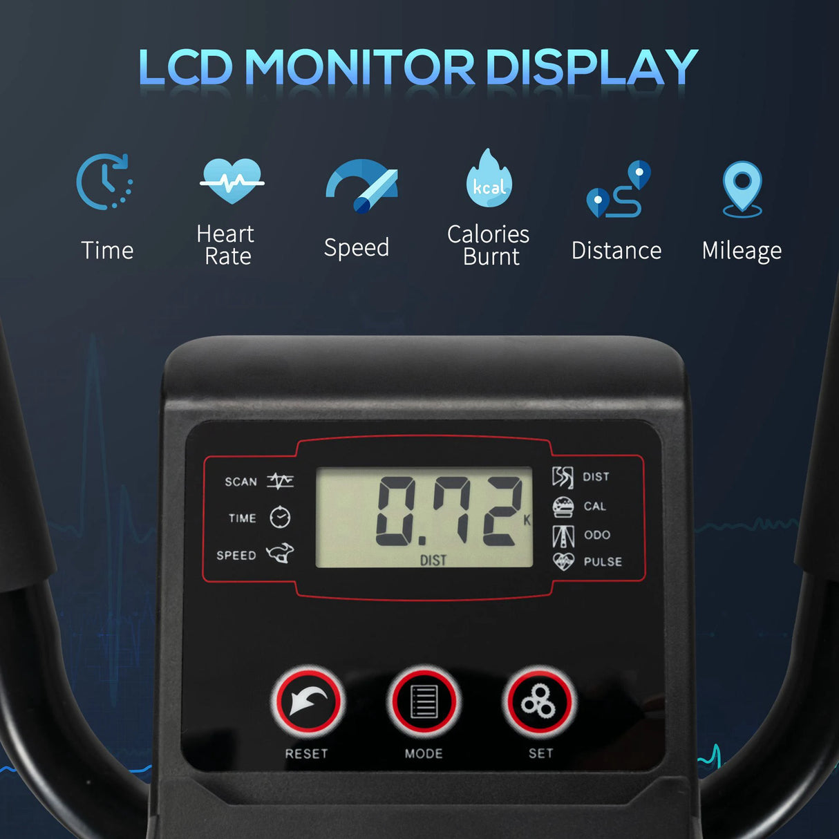 HOMCOM Elliptical Cross Trainer, Home Cardio Workout Machine with Eight Level Magnetic Resistance, LCD Monitor, Heart Rate Sensor, Two Wheels