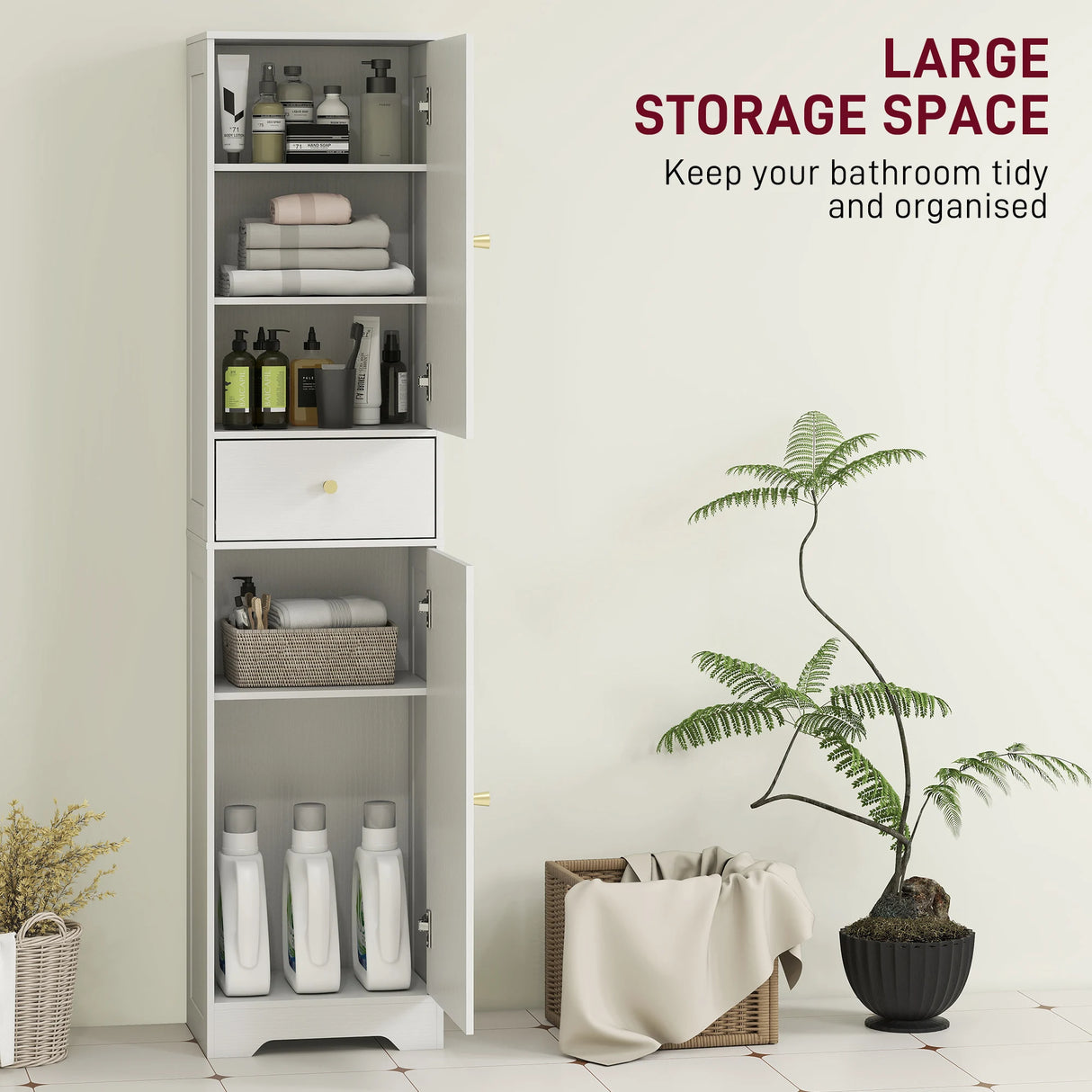 HOMCOM Tall Bathroom Cabinet with Arched Doors - White