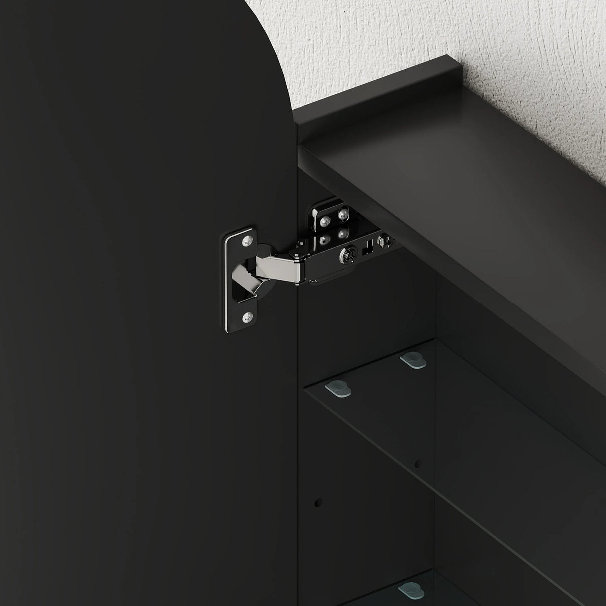 HOMCOM Arched Bathroom Mirror Cabinet with Adjustable Glass Shelves - Black