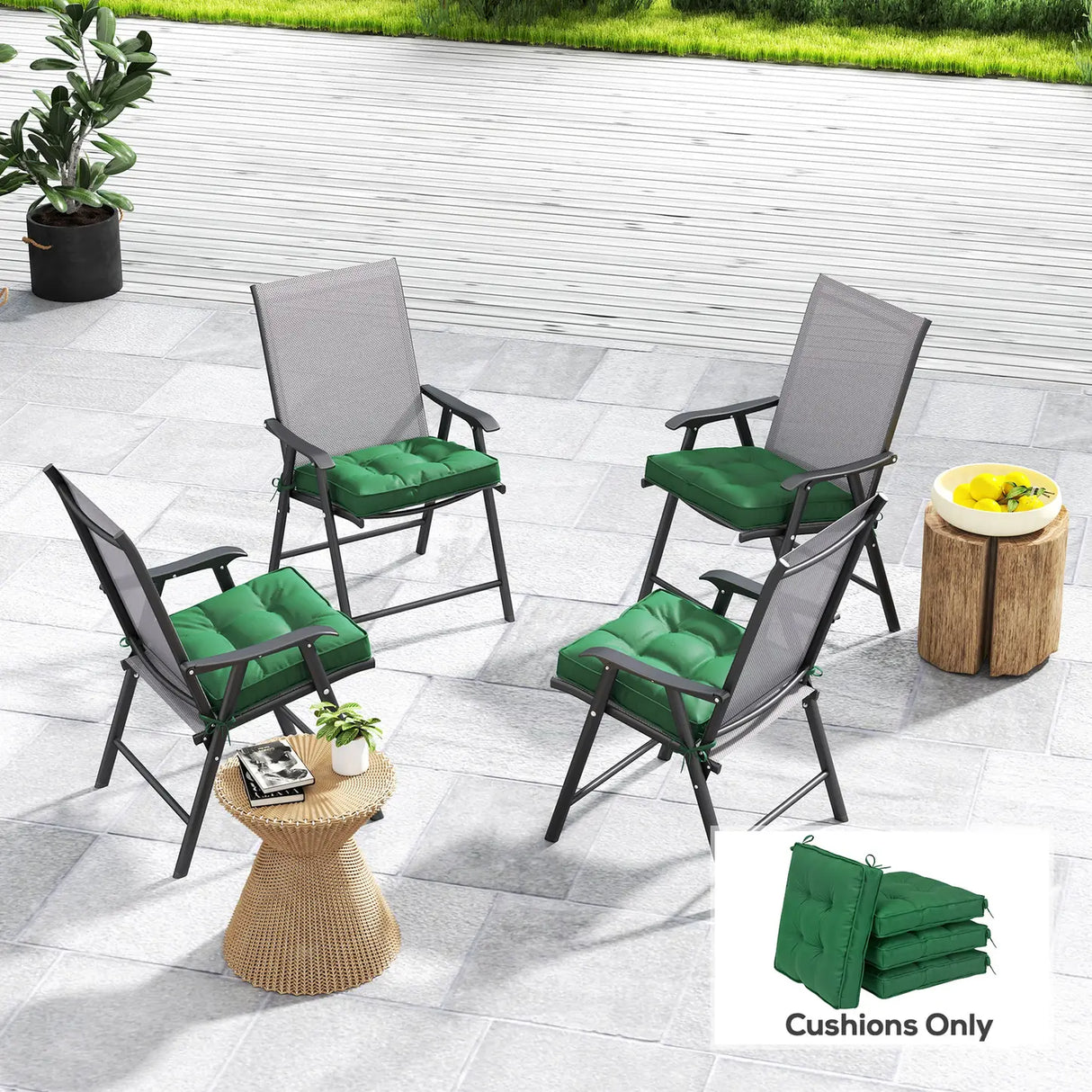 Outsunny Set of 4 42 x 42cm Outdoor Seat Cushions - Green