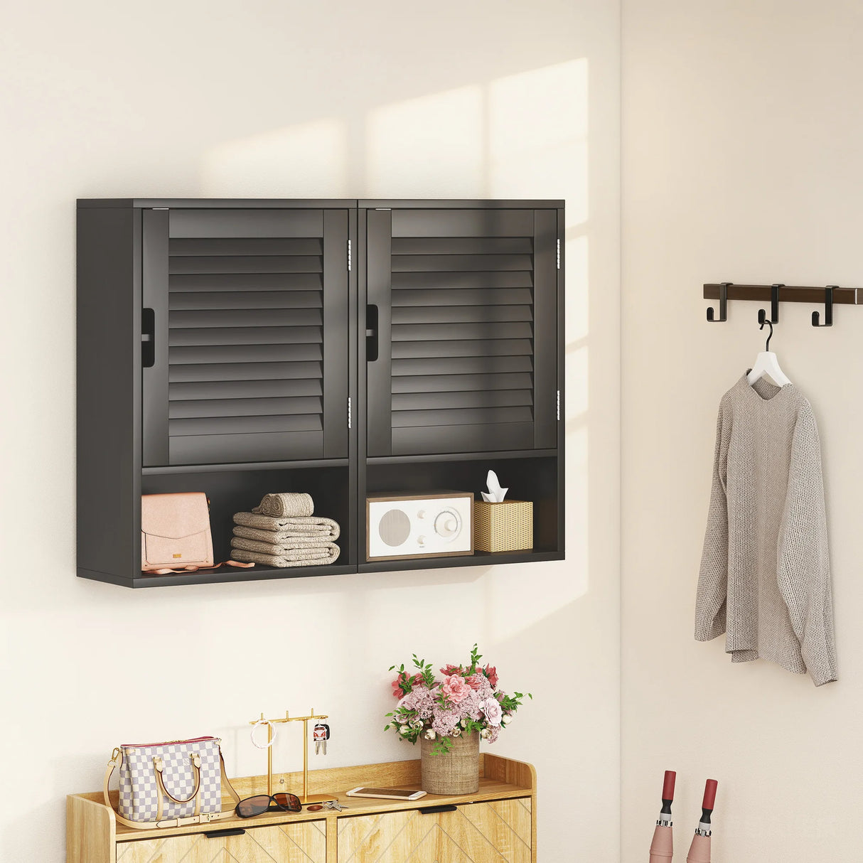 HOMCOM Bathroom Cabinet, Wall Mounted Storage Cabinet with Adjustable Shelves, 40 x 20 x 60 cm, Black