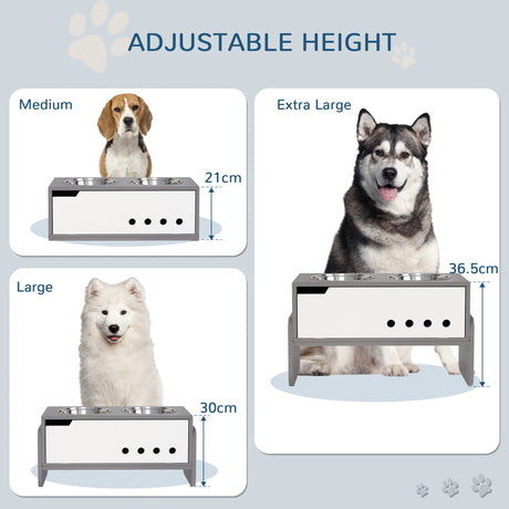 PawHut 3 Height Adjustable Raised Dog Bowls, Dog Feeding Storage Station w/ Slow Feeder Mat, 2 Stainless Steel Bowls