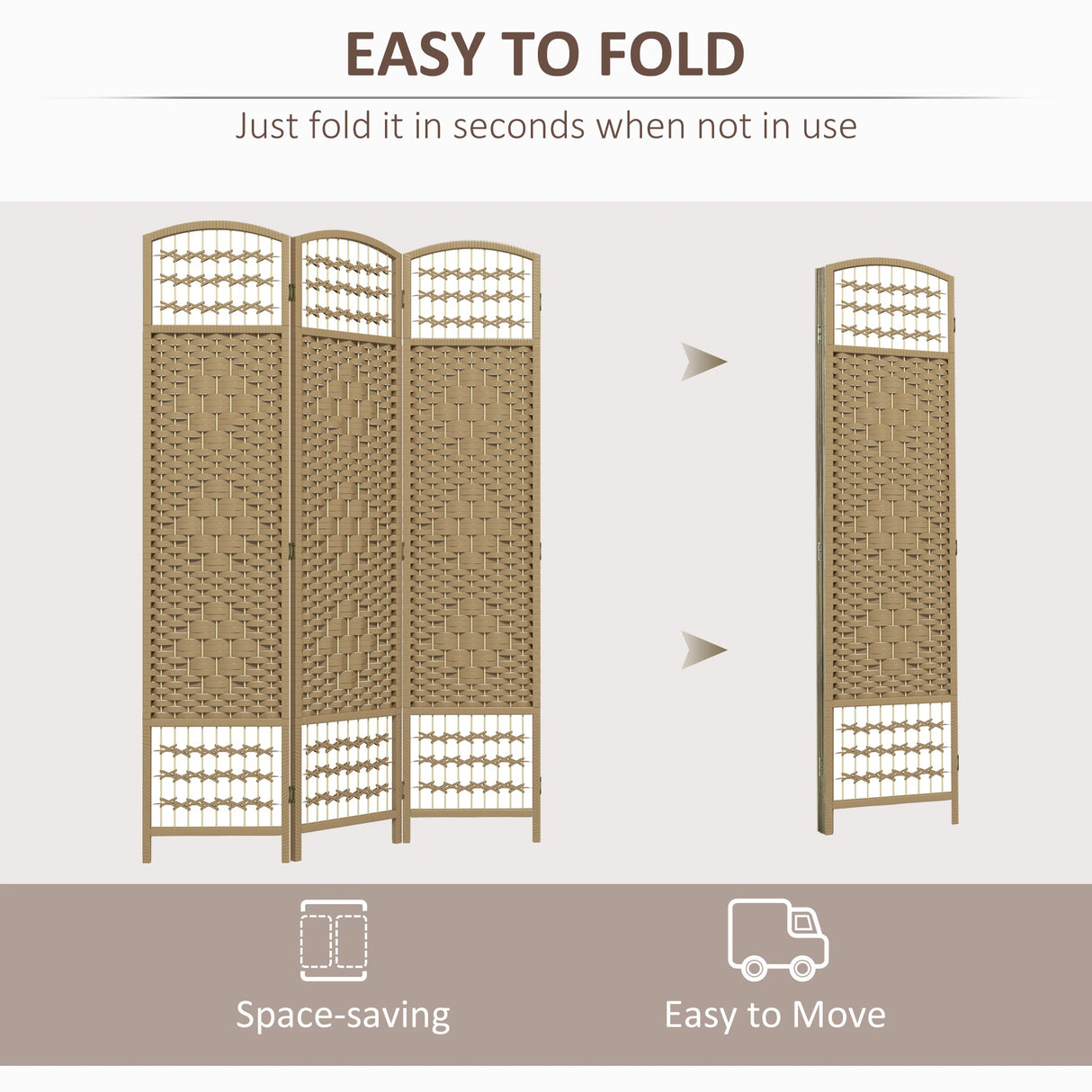 HOMCOM 3 Panel Folding Room Divider, Privacy Screen, Freestanding Paravent Partition Separator Natural Wood
