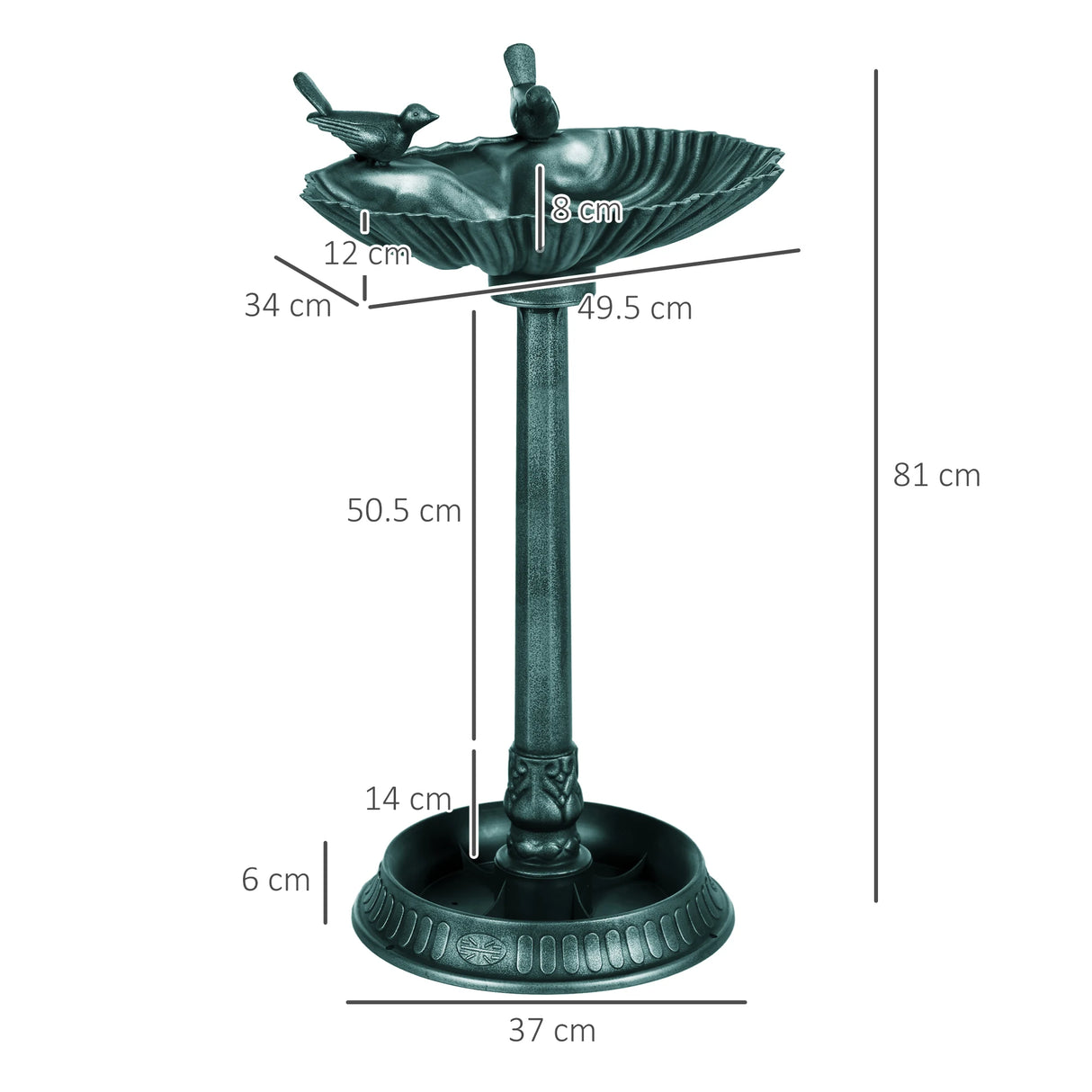 Outsunny 81cm Tall Bird Bath with 2 Decorative Birds, Vintage Style Birdbath with Flower Planter Base, Bird Bath Bowl for Garden, Green