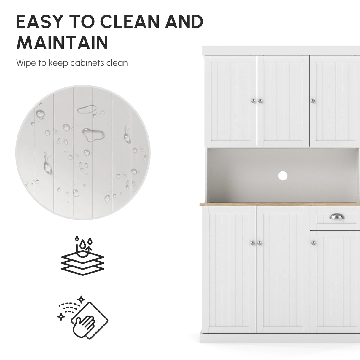 HOMCOM 180cm Freestanding Kitchen Cabinet, Modern Storage Cupboard with Open Countertop, Drawer and 6 Doors, White