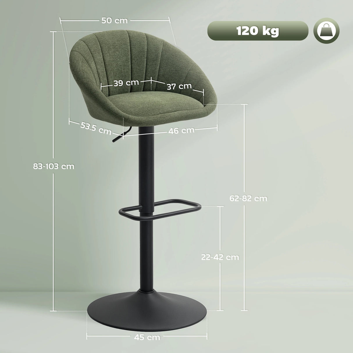HOMCOM Set of Two Relaxed Tub Bar Stools - Dark Green