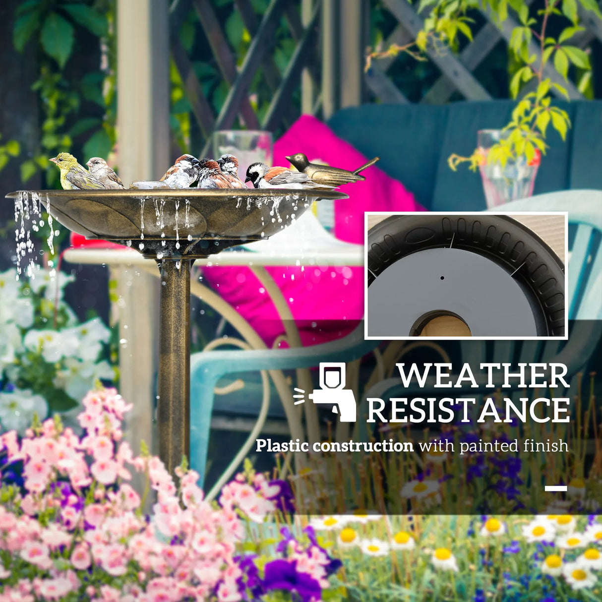 Outsunny 72cm Tall Antique Bird Bath for Garden, Vintage Style Birdbath with Bird Decoration and Flower Planter Base, Bird Bath Bowl for Outdoor, Bronze Tone