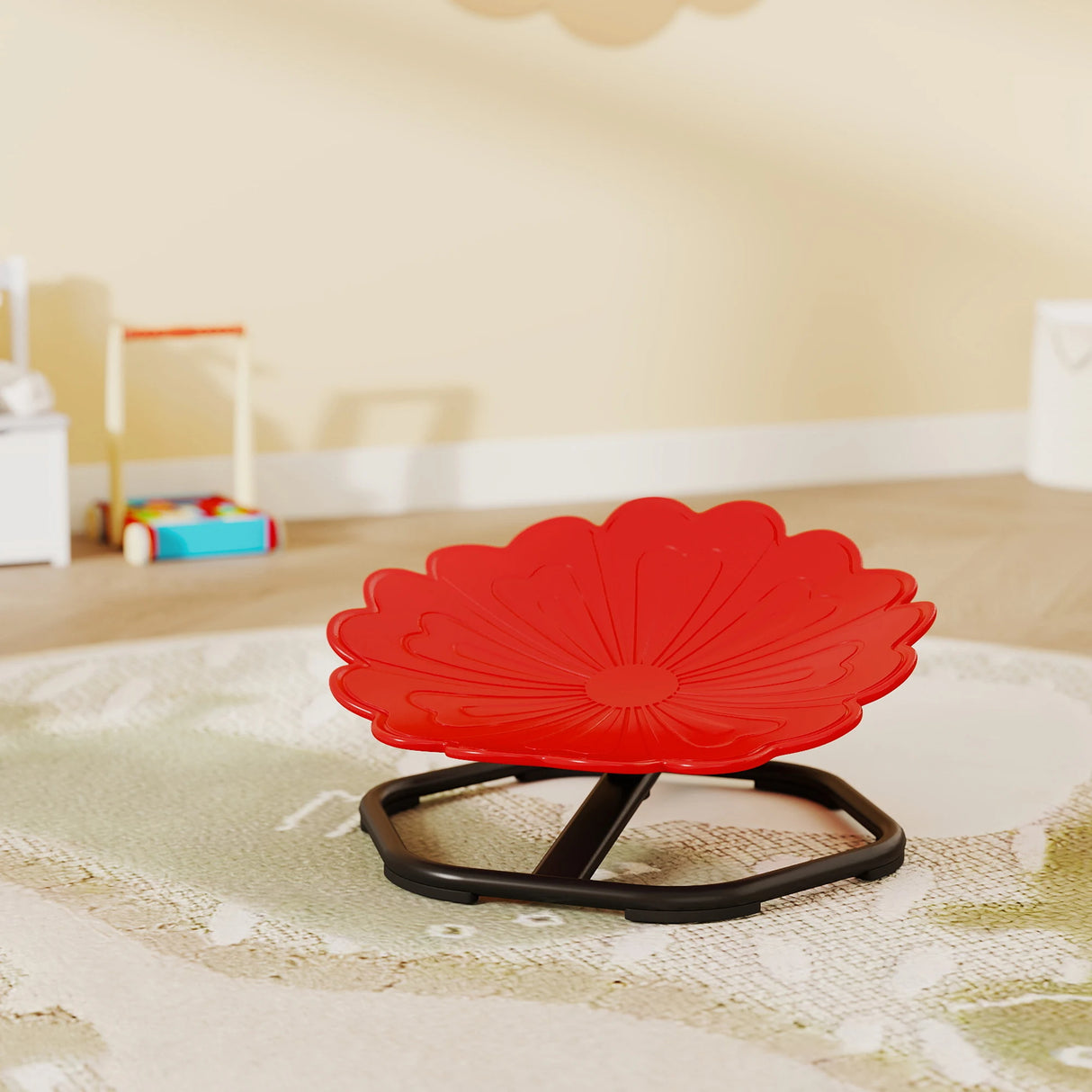 AIYAPLAY Flower-Shaped Sensory Spinning Chair with Non-Slip Base for Balance/Coordination, Red