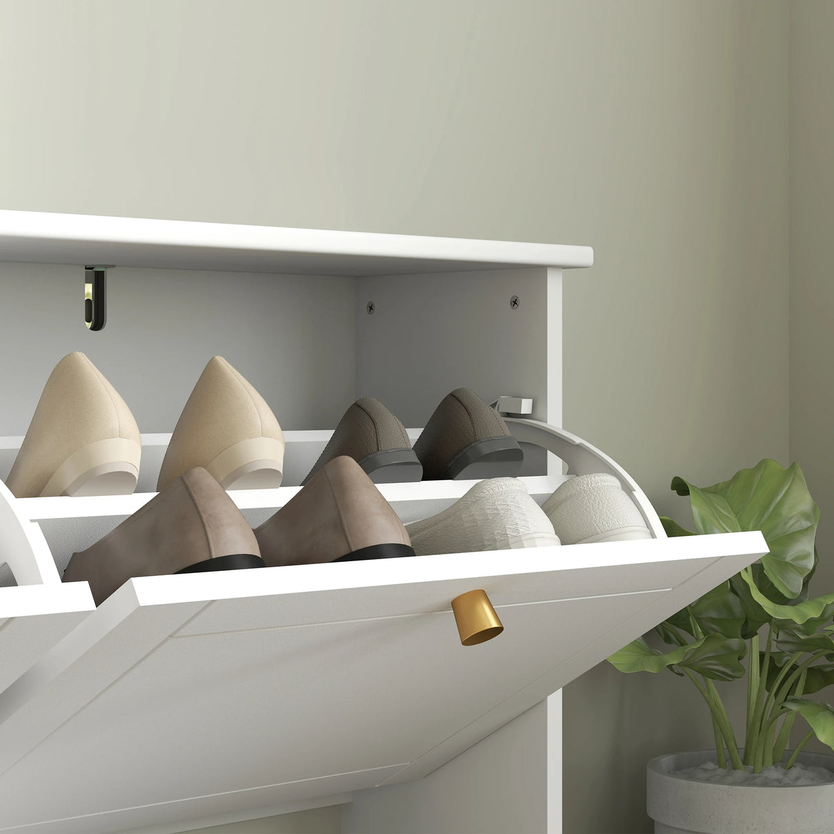 HOMCOM Narrow Shoe Storage Cabinet, Slim Shoe Cabinet with 4 Flip Drawers, Adjustable Shelves for 16 Pairs of Shoes, White