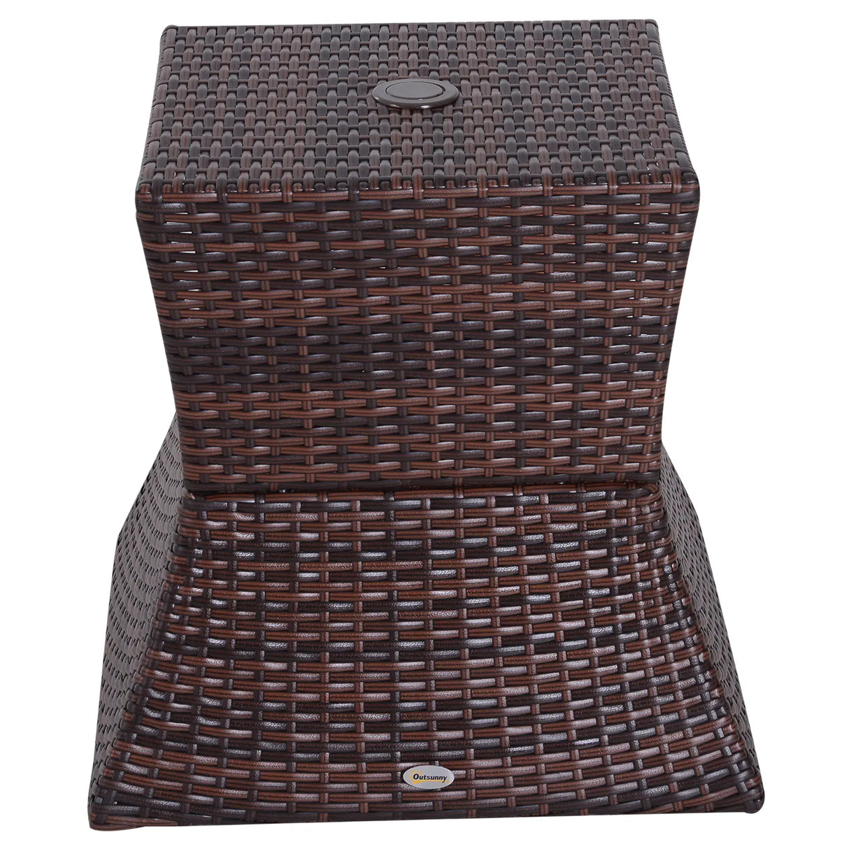 Outsunny Rattan Outdoor Coffee Table, Wicker Garden Patio Bistro Side Table with Umbrella Hole and Storage Space for Balcony, Porch, Brown