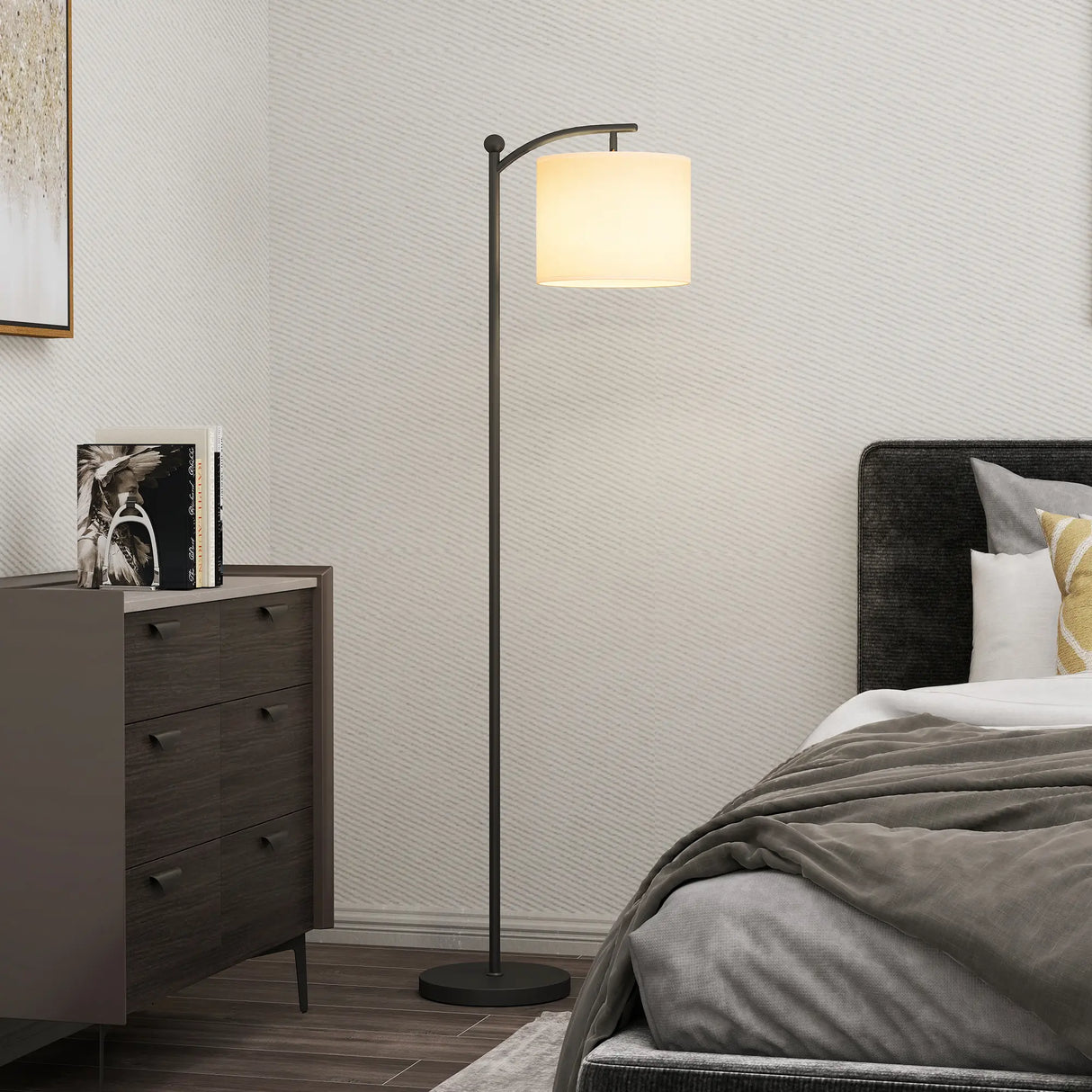 HOMCOM LED Floor Lamp, Stepless Dimmable Reading Standing Lamp with Magnetic Remote Control and 11 Colours Temperature & 11 Brightness Levels, 60 Min Timer for Living Room, Bedroom, Office, Black