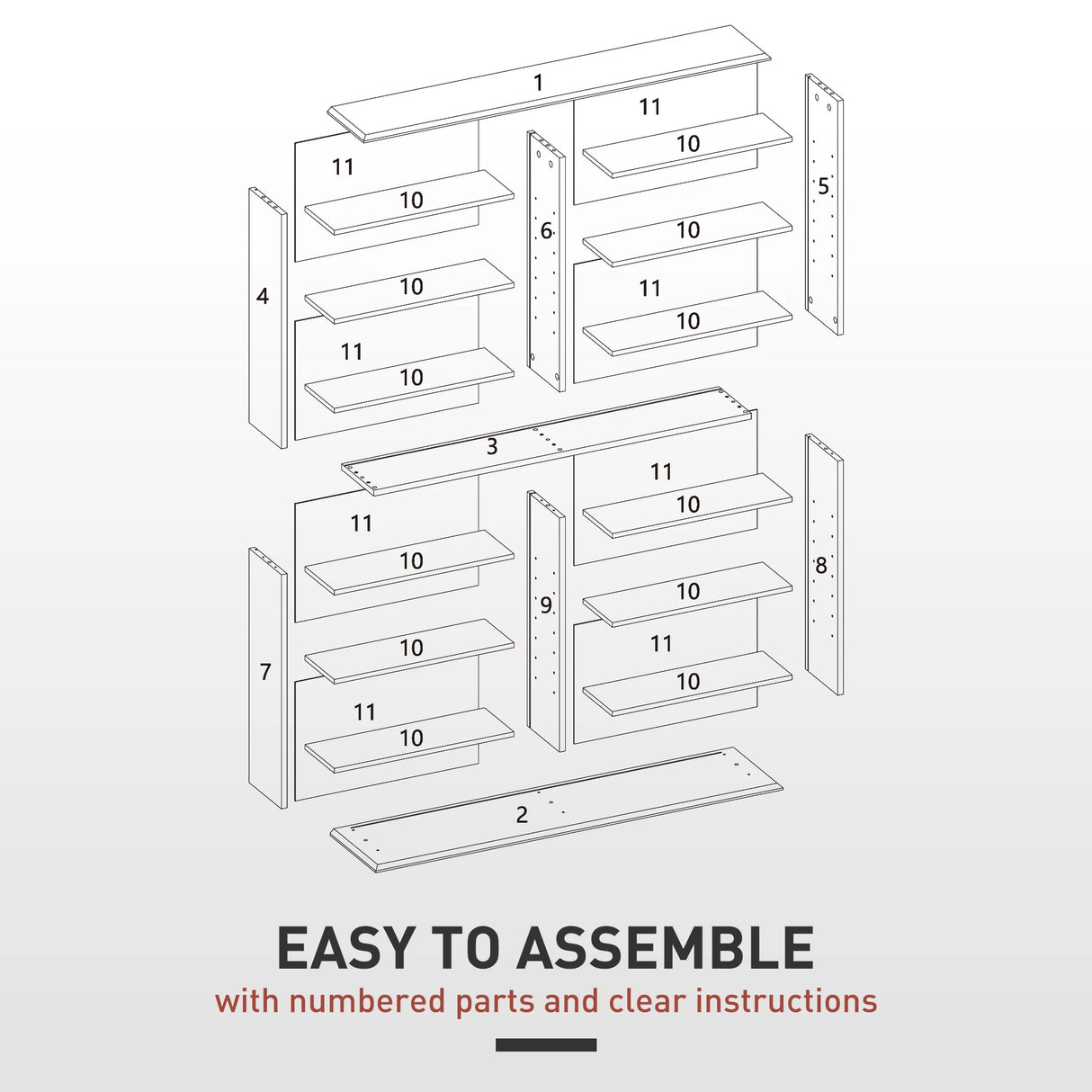 HOMCOM 16-Compartment Media Shelf - Black