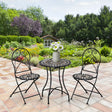 Outsunny 3 Pieces Garden Bistro Set with Coffee Table and 2 Folding Single Chairs, Mosaic Garden Table Top and Seats, Metal Frame, for Patio Balcony, Black