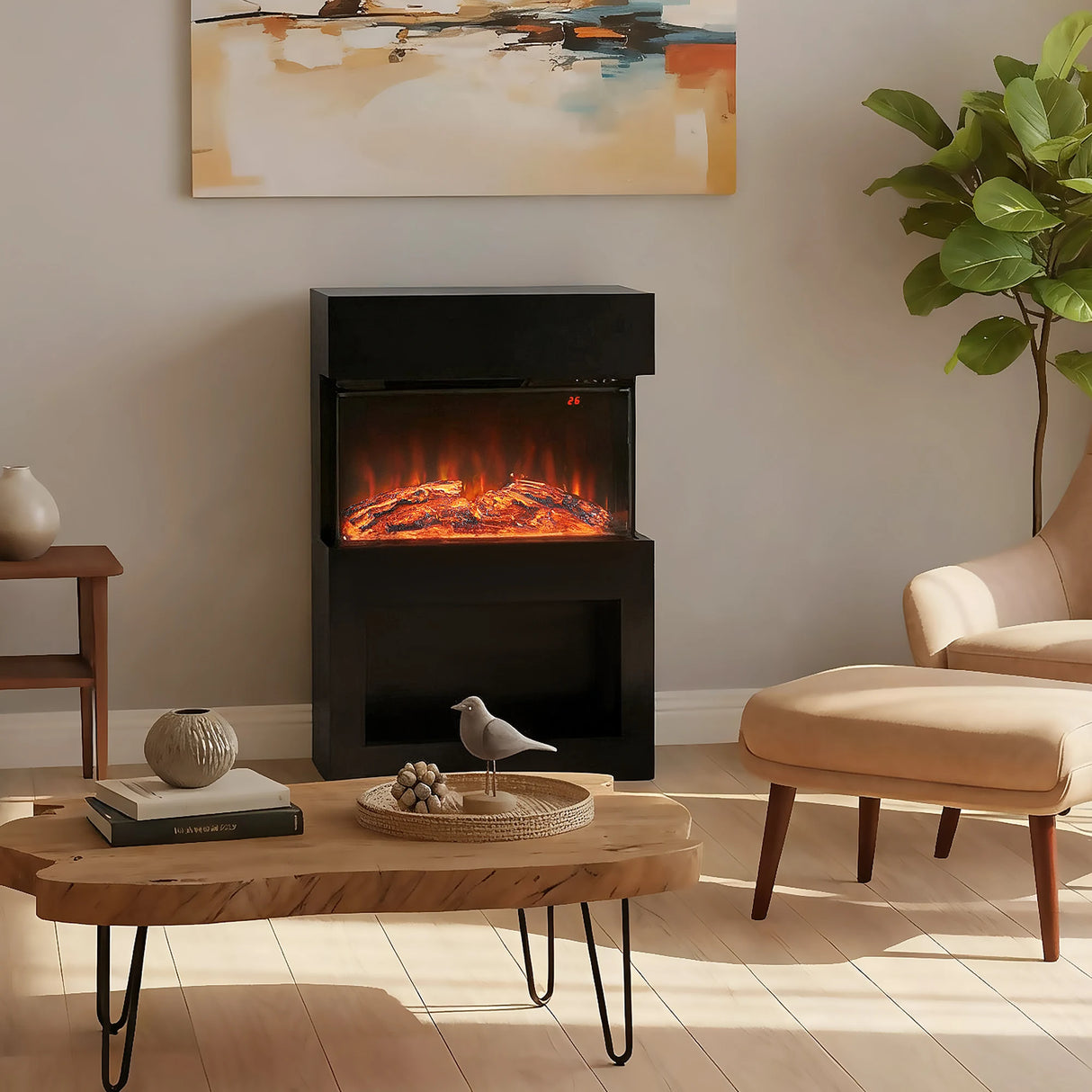 HOMCOM Electric Fireplace with 3D Flame Effect, 6 Colours & 3 Brightness Levels, 1000W/2000W Black Electric Fire and Mantel Reach up to 30m2 Space with Remote & Timer, 3 Sided View for Living Room