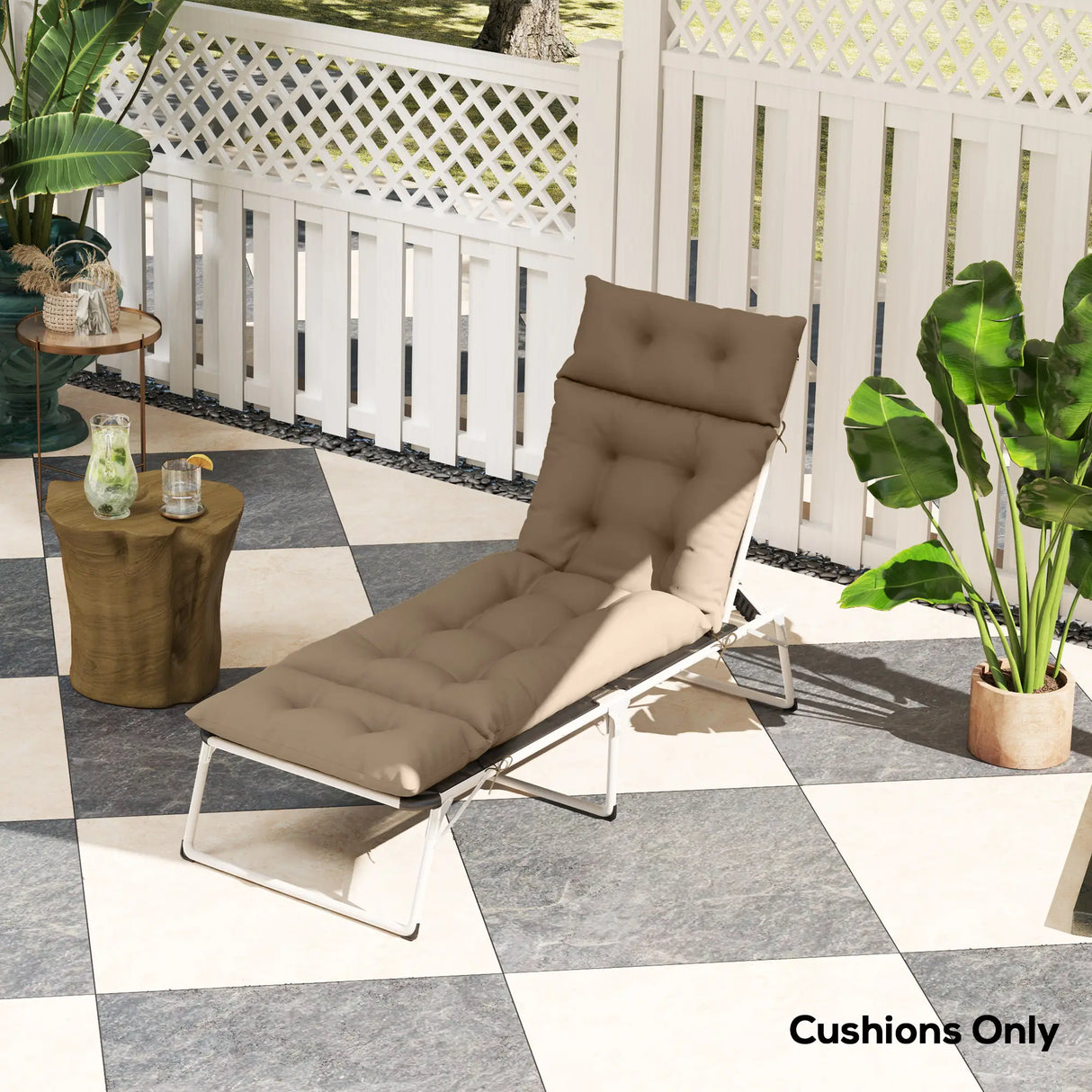 Outsunny Sun Lounger Cushions Only, 190x56x10cm Garden Lounge Chair Cushions, UPF20+ 220gsm Fabric, Thick Sunbed Replacement Pads with 6 Ties, Khaki