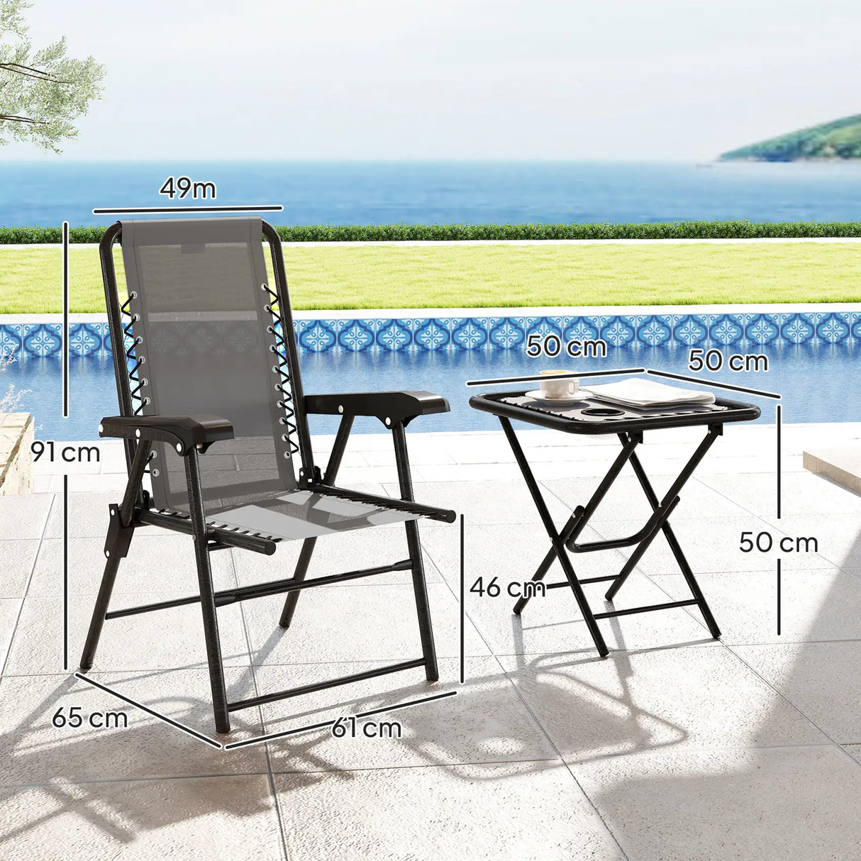 Outsunny Three-Piece Garden Table and Chair Set - Dark Grey