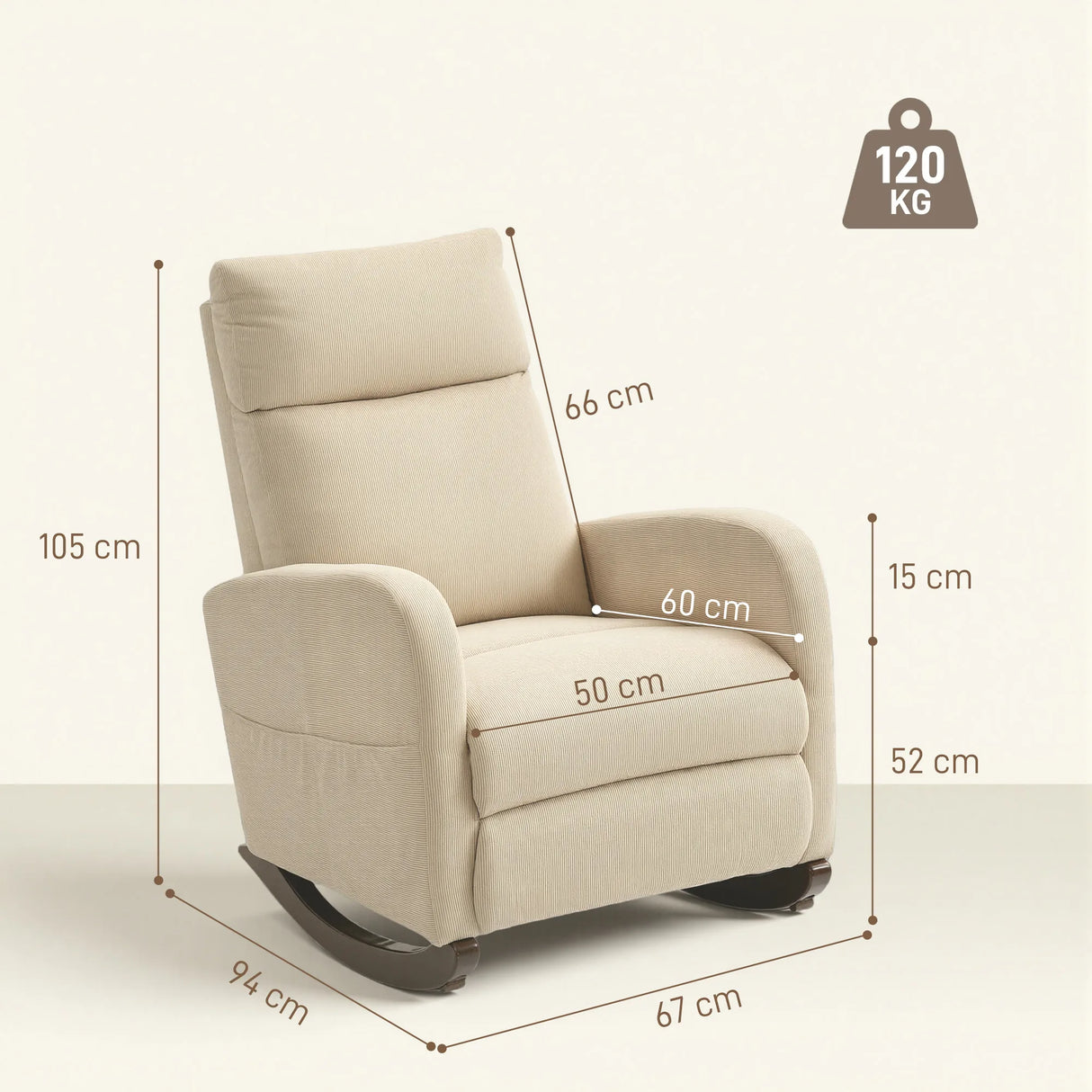 HOMCOM Corduroy Rocking Armchair - Beige