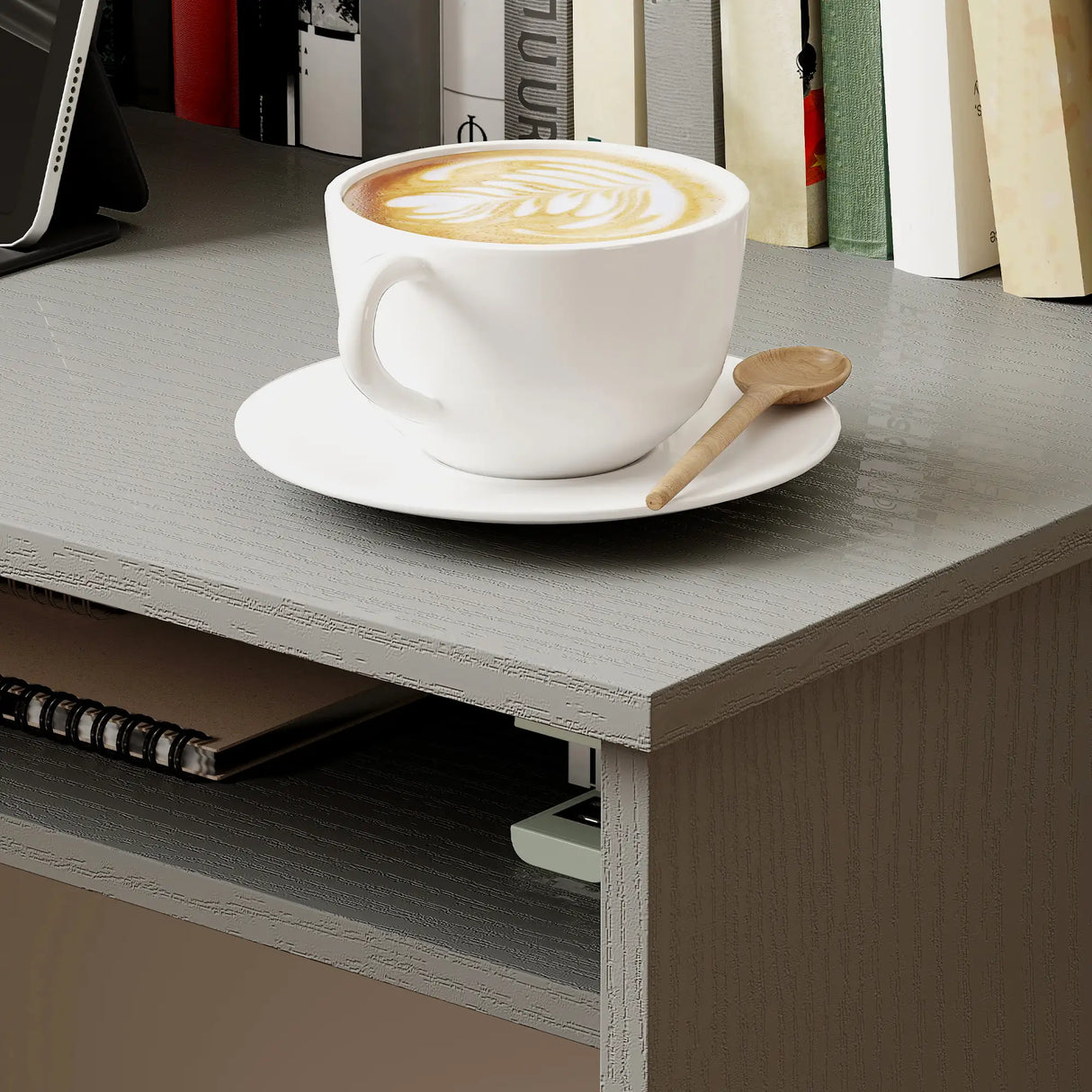 HOMCOM Modern Computer Desk, Home Office Table, Small Writing Desk with Storage Shelf, 90 x 50cm, Grey