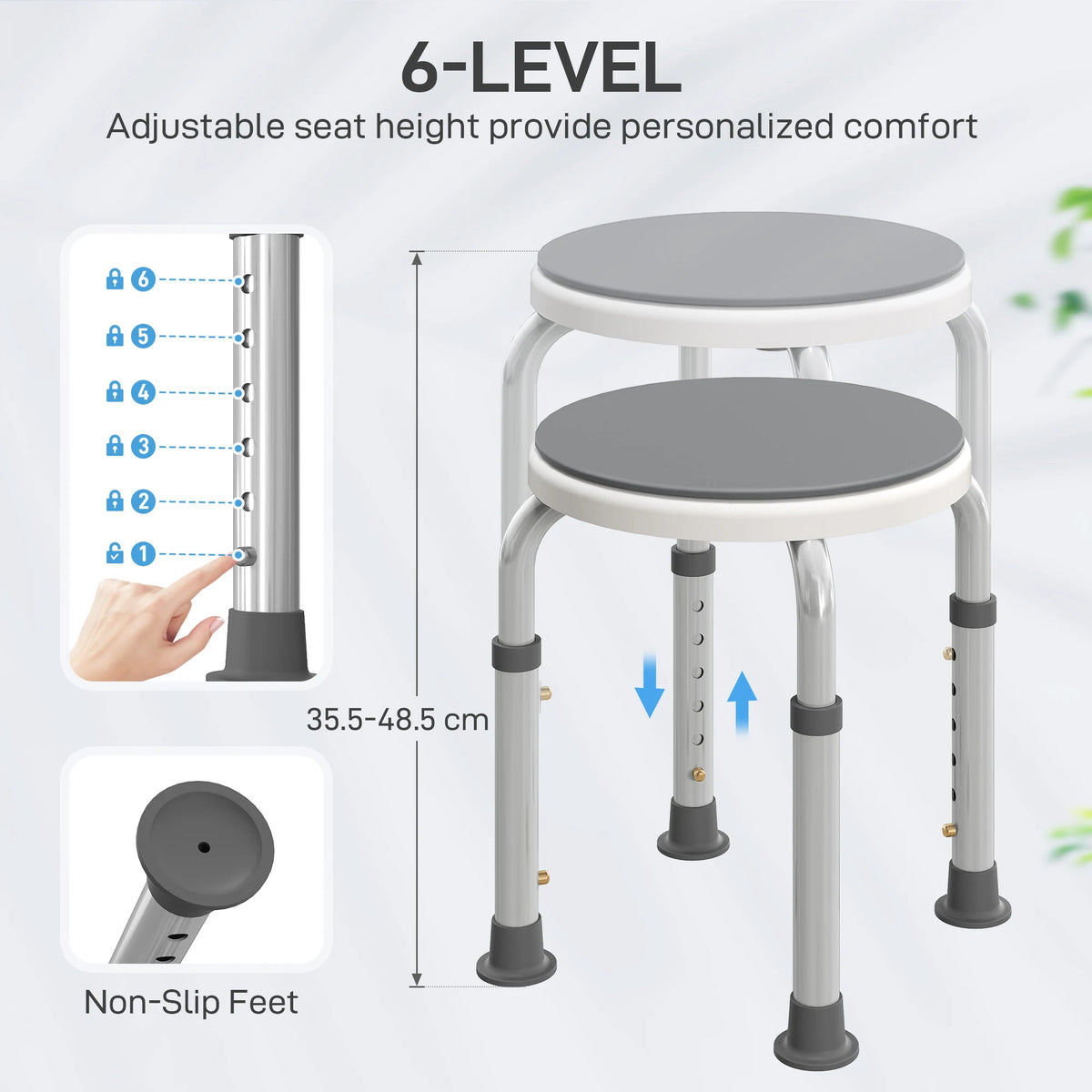 HOMCOM 360 Swivel Shower Chair, Height Adjustable Aluminium Shower Stool with Non-Slip Feet for Disabled, Elderly, Grey