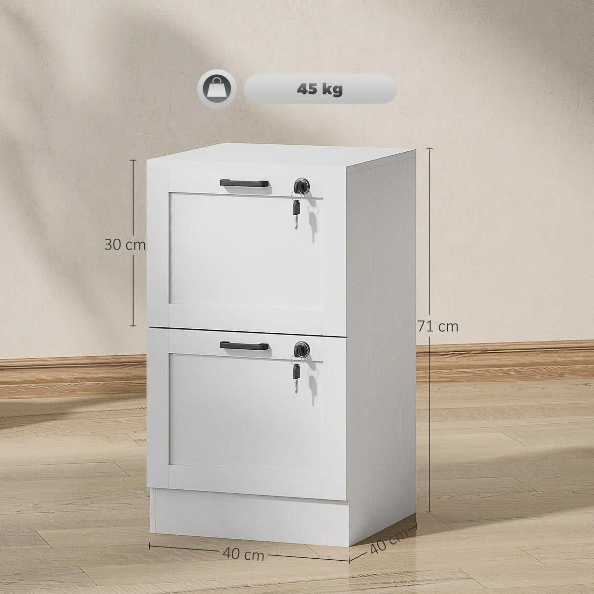 HOMCOM 2-Drawer Filing Cabinet with Lock - White
