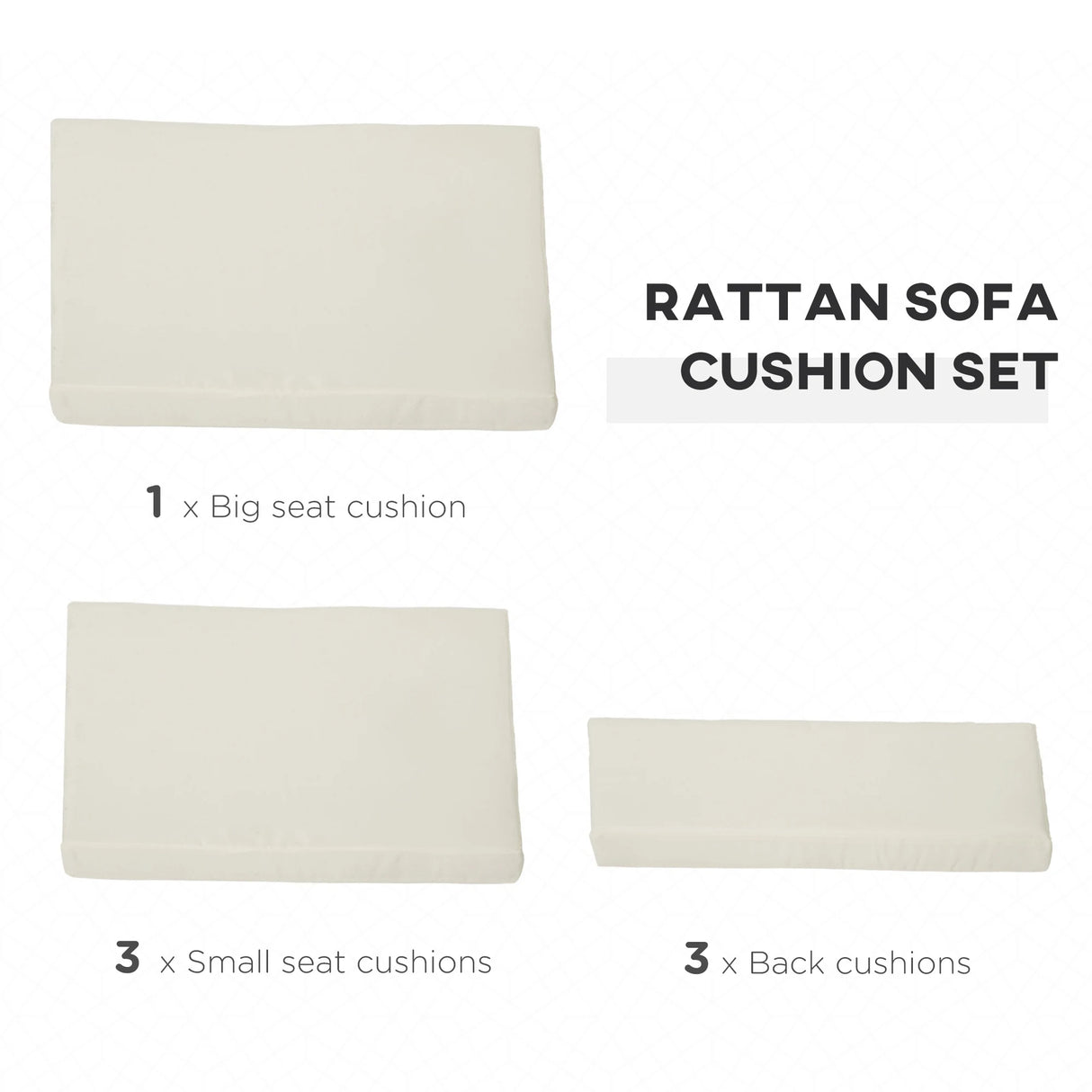 Outsunny Outdoor Cushion Pad Set for Rattan Furniture, 7 Piece Garden Furniture Cushions ONLY, Cream