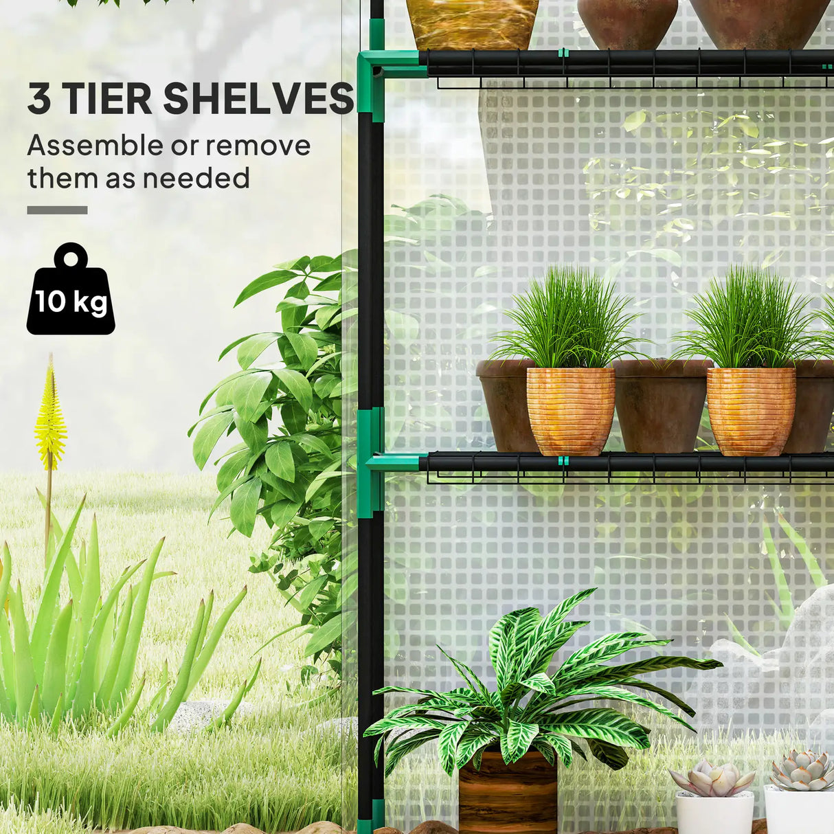 Outsunny 143 x 74cm Walk-In Greenhouse, with Shelves - White