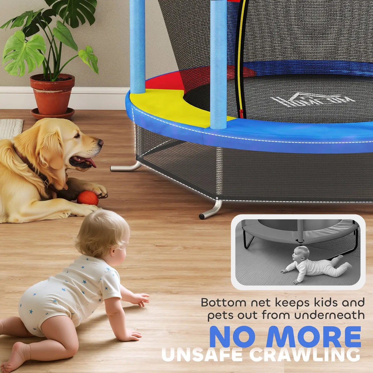 HOMCOM Kids Trampoline, with Enclosure Net, Steel Frame, for Ages 3-6 Years - MultiColoured