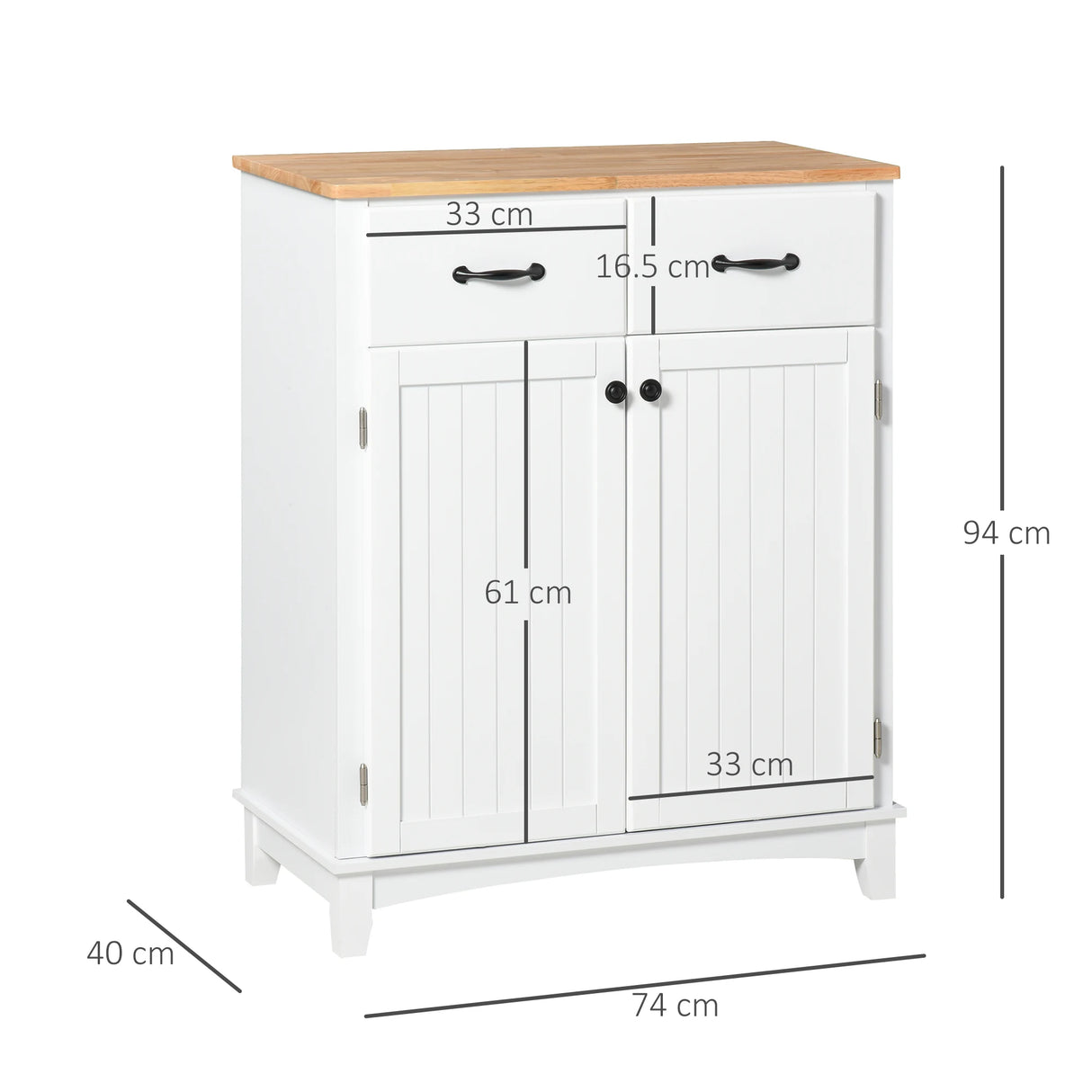 HOMCOM Modern Kitchen Cupboard, Wooden Storage Cabinet, Tableware Organizer with 2 Drawers for Living & Dining Room, White