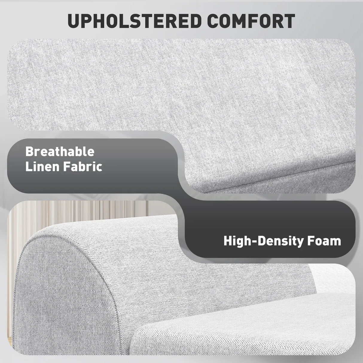 HOMCOM Storage Ottoman with Armrest, Upholstered Linen Storage Bench, Window Seat with Rubberwood Legs, Footstool for Bedroom Living Room, Hallway, Light Grey